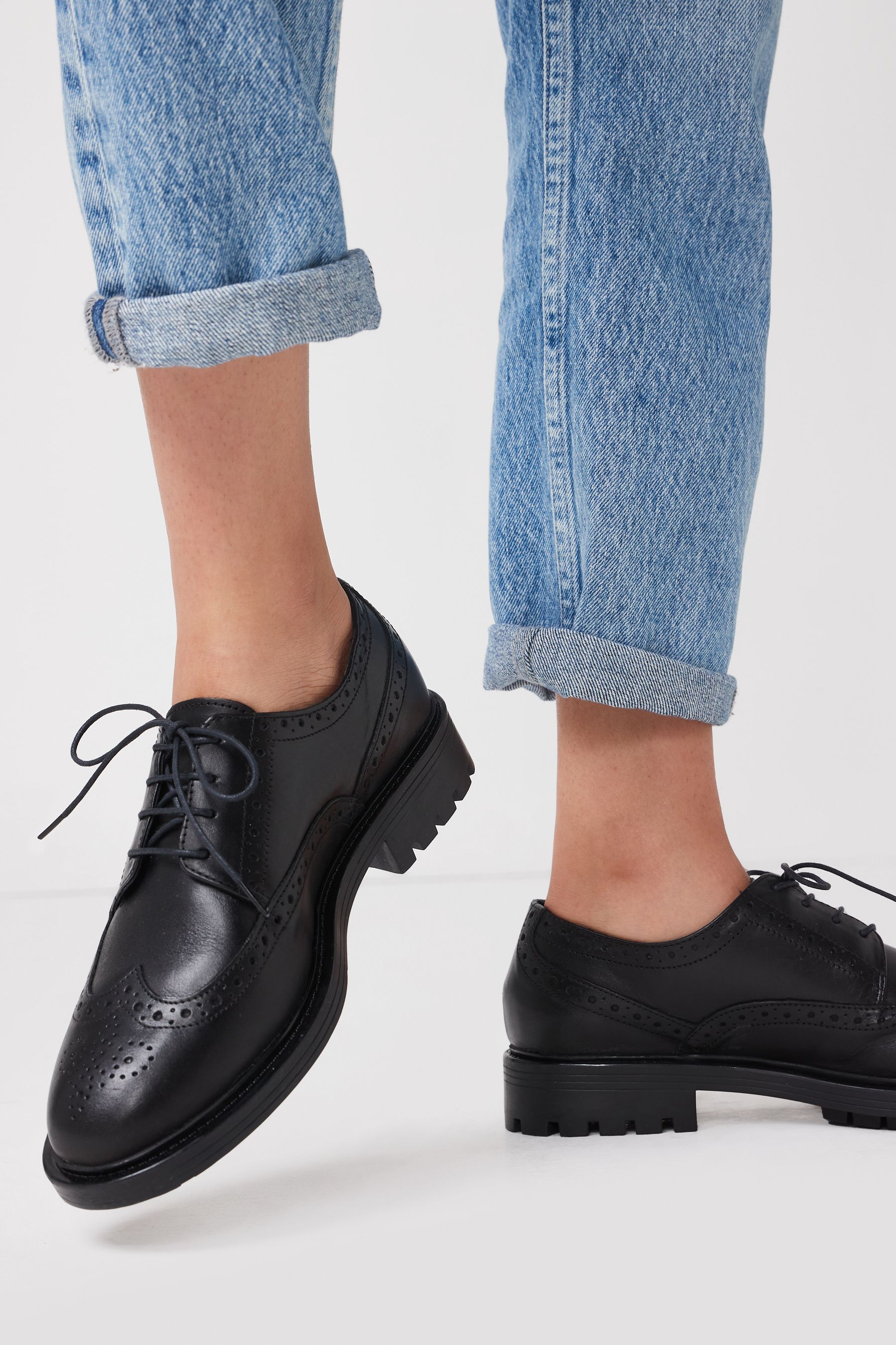 Black Forever Comfort Leather Brogue Chunky Lace Up Shoes