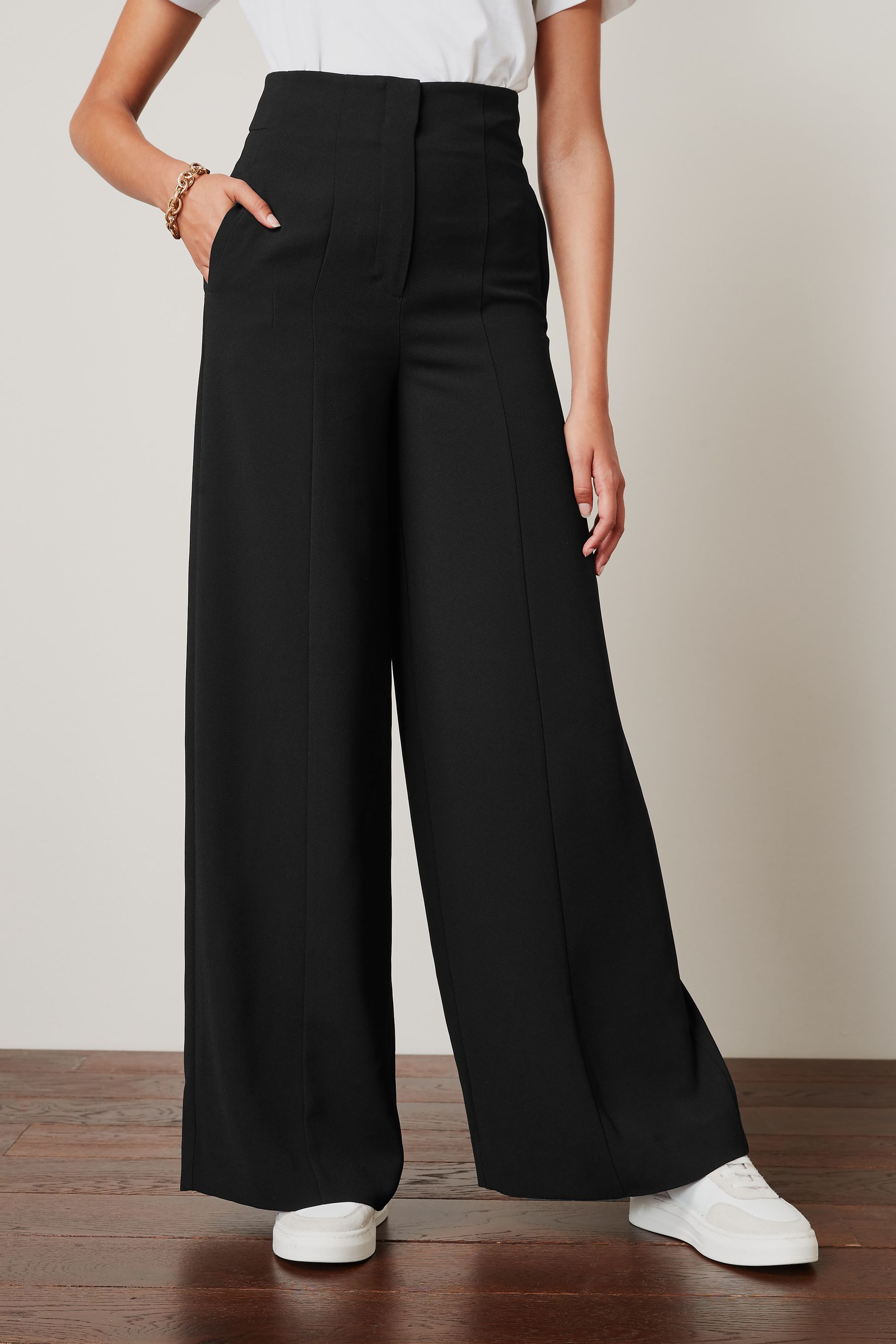 Buy Black Tailored Super Wide Leg Trousers from Next Luxembourg