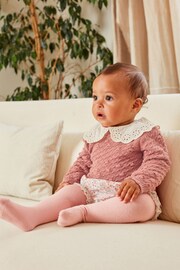 Pink Floral Baby Jumper, Knicker & Tights 3 Piece Set (0mths-2yrs) - Image 1 of 8