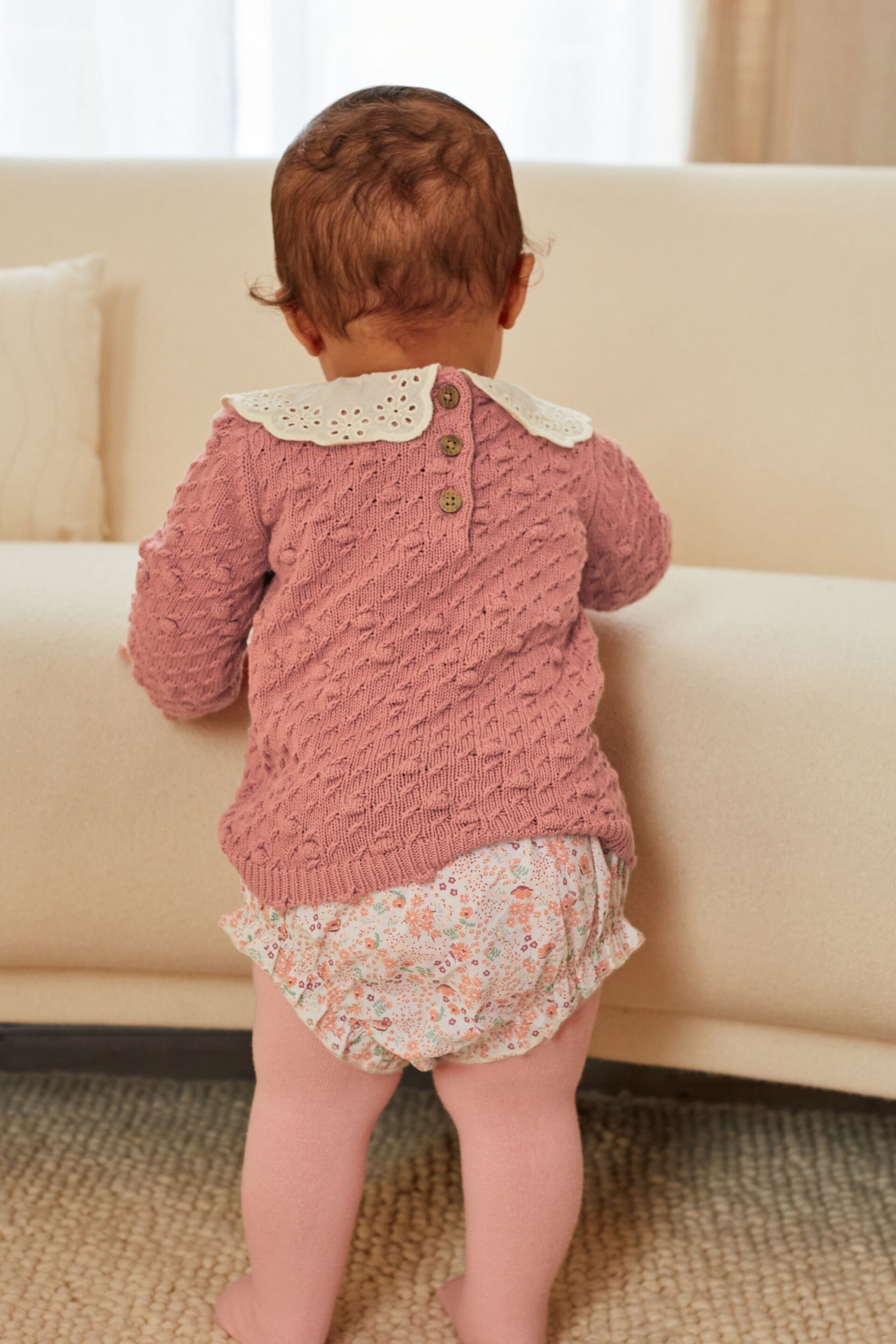 Pink Floral Baby Jumper, Knicker & Tights 3 Piece Set (0mths-2yrs) - Image 2 of 8