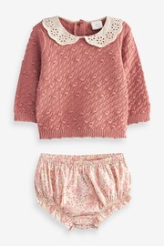 Pink Floral Baby Jumper, Knicker & Tights 3 Piece Set (0mths-2yrs) - Image 5 of 8