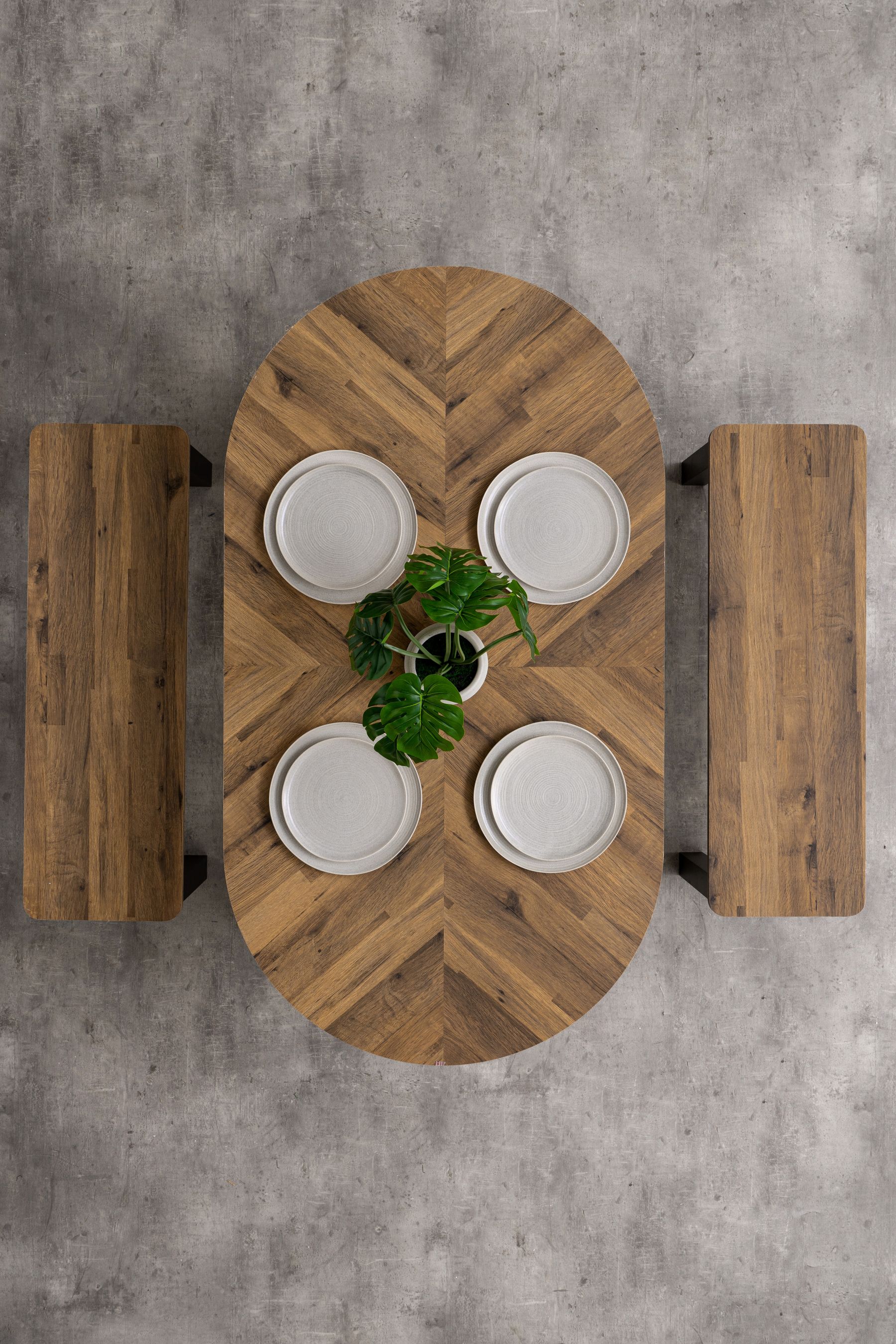 Buy Dark Bronx Oak Effect 6 Seater Dining Table and Bench Set from the Next UK online shop