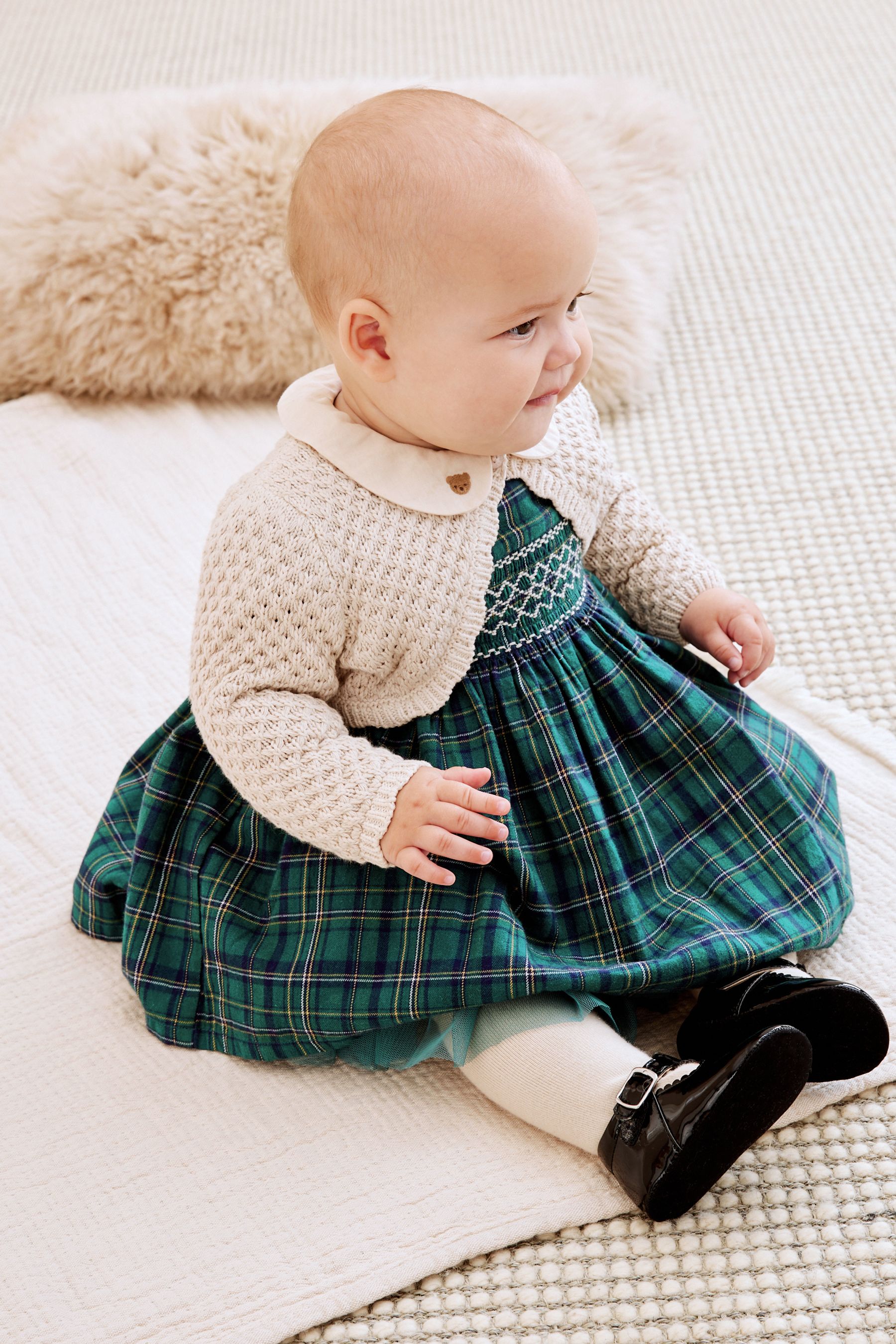 Buy Green Baby Woven Dress And Cardigan Set With Tights 0mths 2yrs from Next Luxembourg