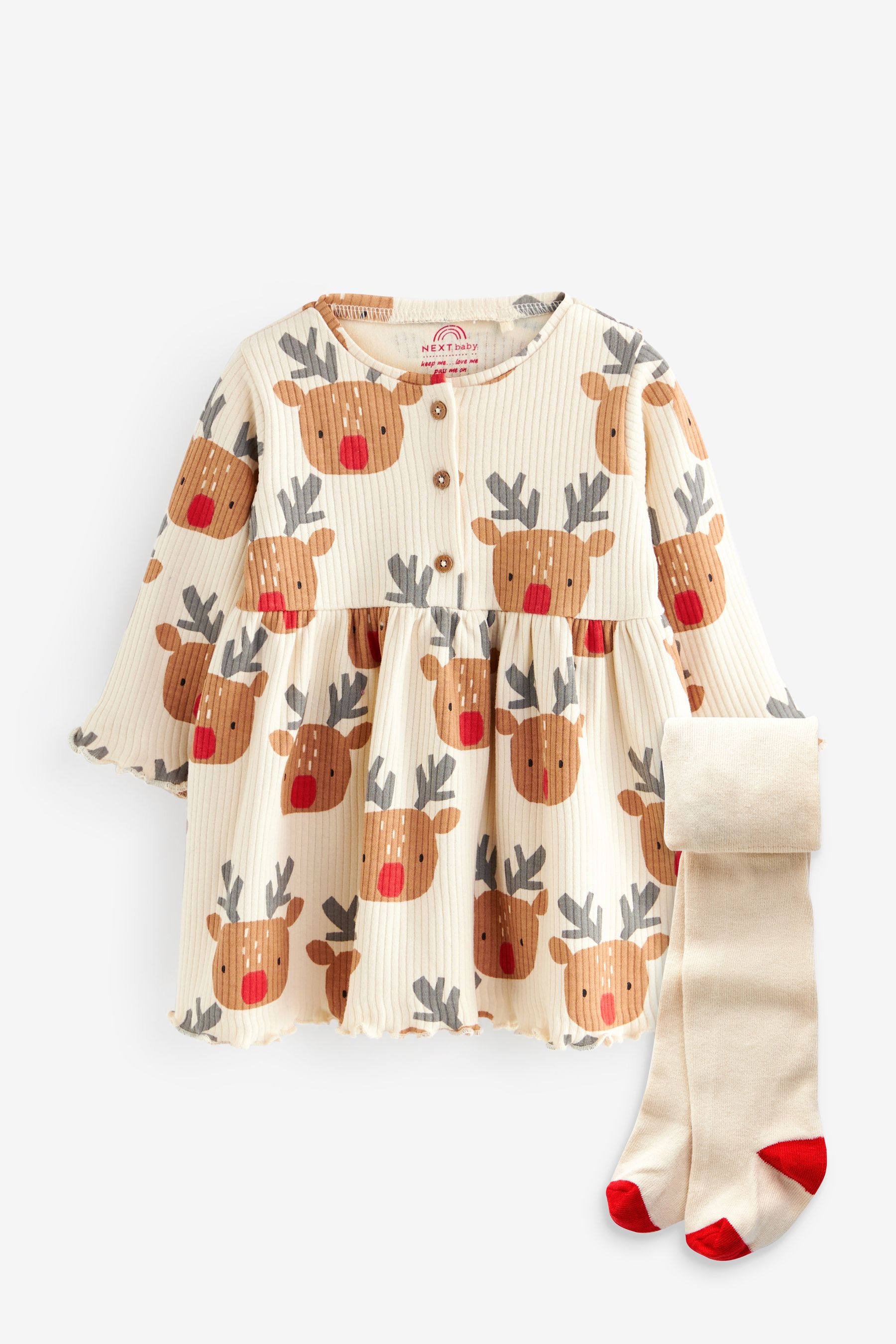 Buy Red Cream Reindeer Baby Christmas Dress 0mths 2yrs from Next Luxembourg