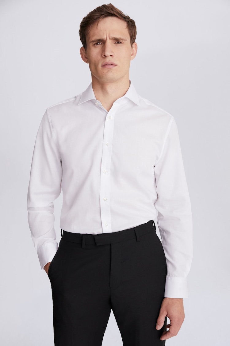 MOSS White Tailored Fit Single Cuff Dobby Shirt - Image 1 of 4