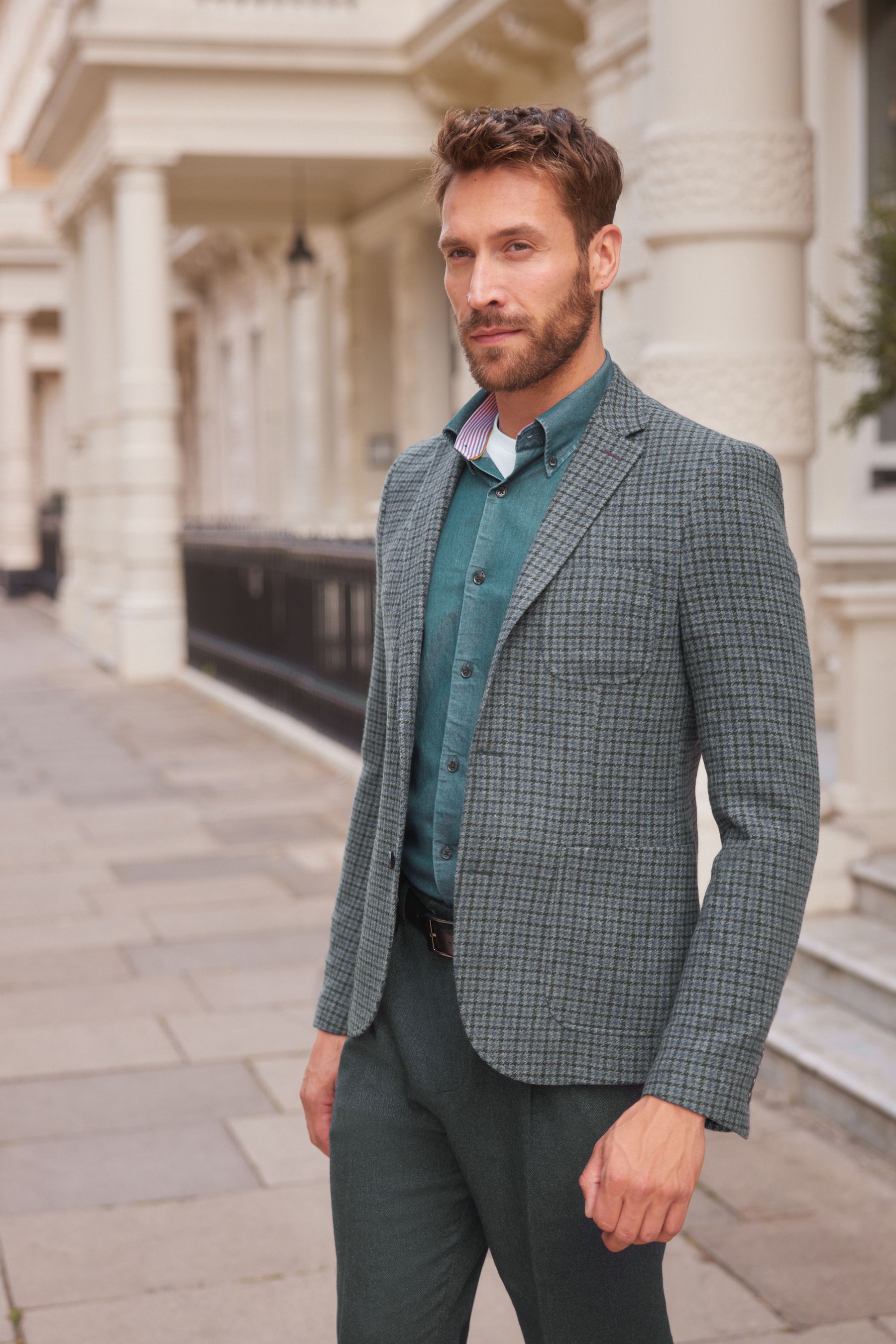 Buy Blue Dogtooth Slim Fit Nova Fides Wool Blend Formal Jacket from Next Luxembourg
