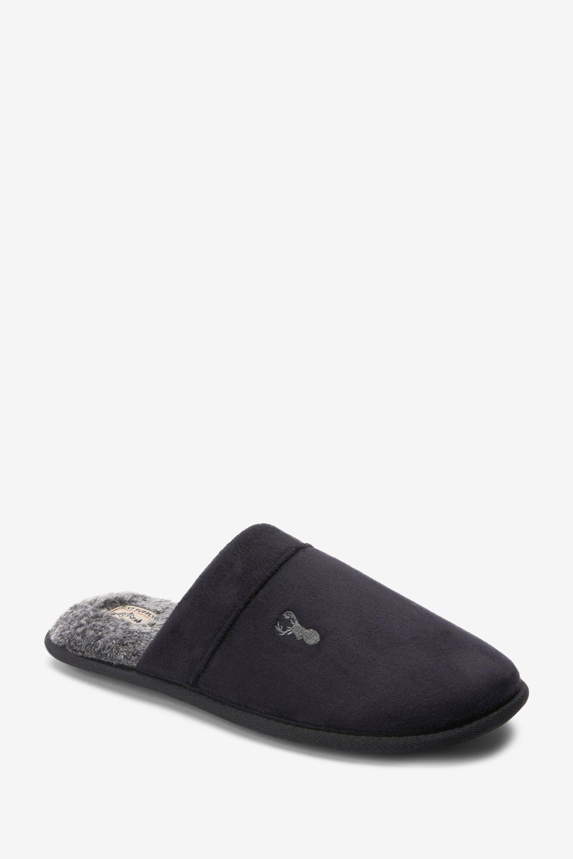 Black Stag Faux Fur Lined Mule Slippers - Image 3 of 5