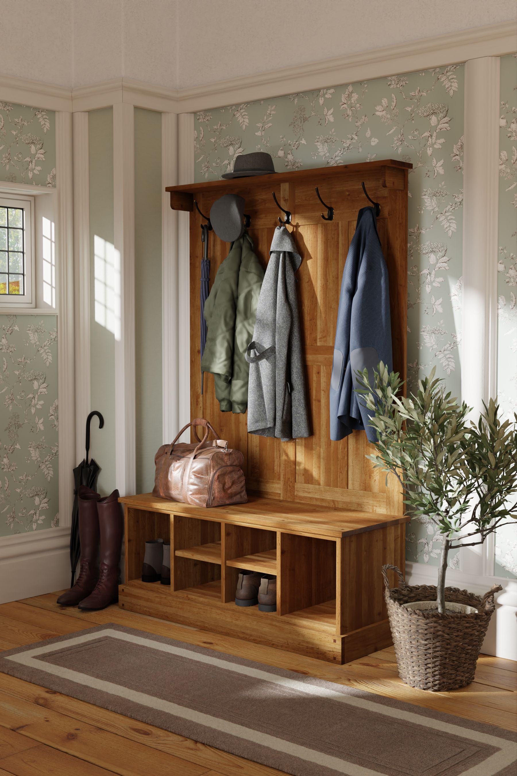 Laura Ashley Honey Laura Ashley Garrat Tall Storage Bench With Coat Rack