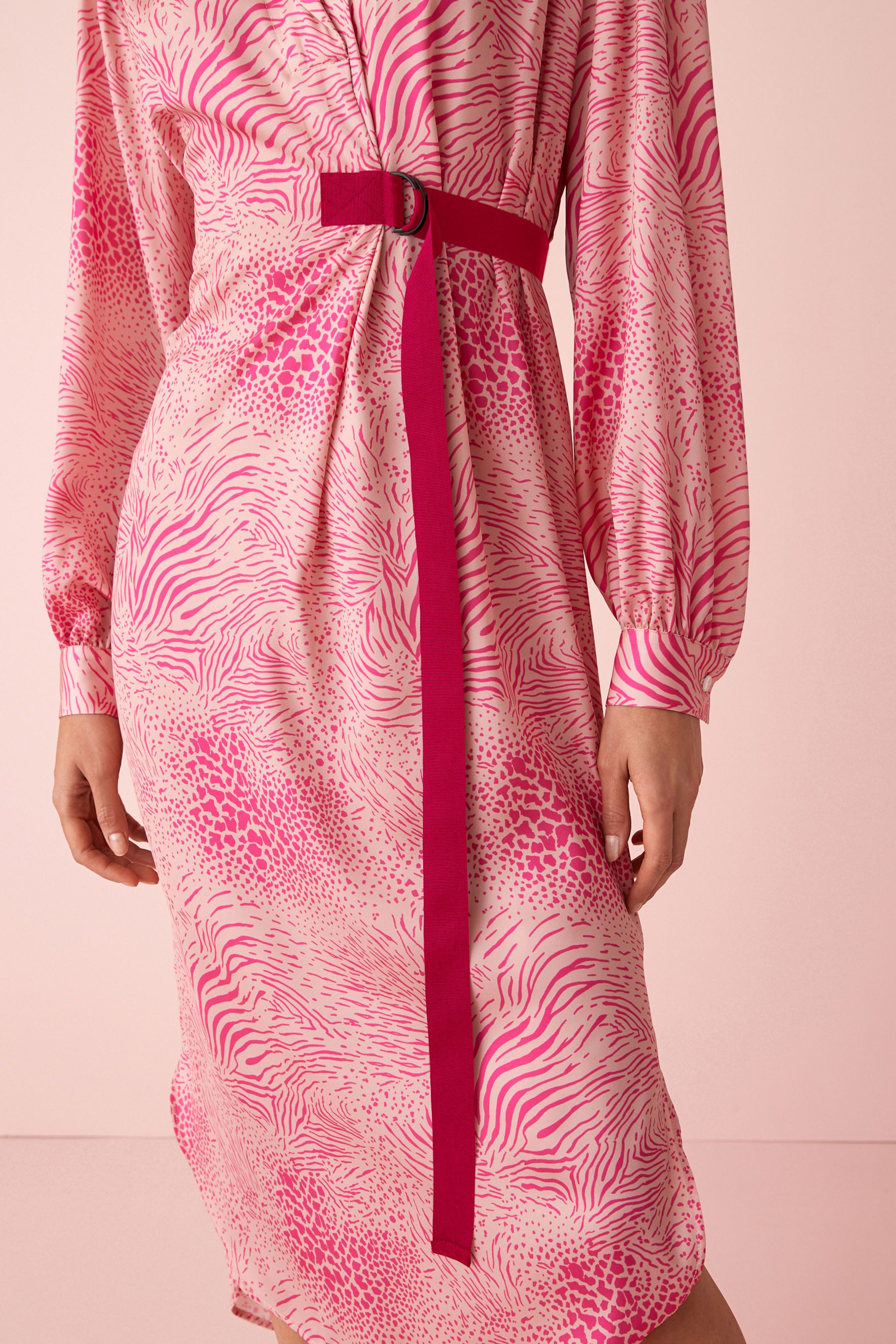 Buy Pink Cream Abstract Animal Print Satin Shirt Dress from Next Luxembourg
