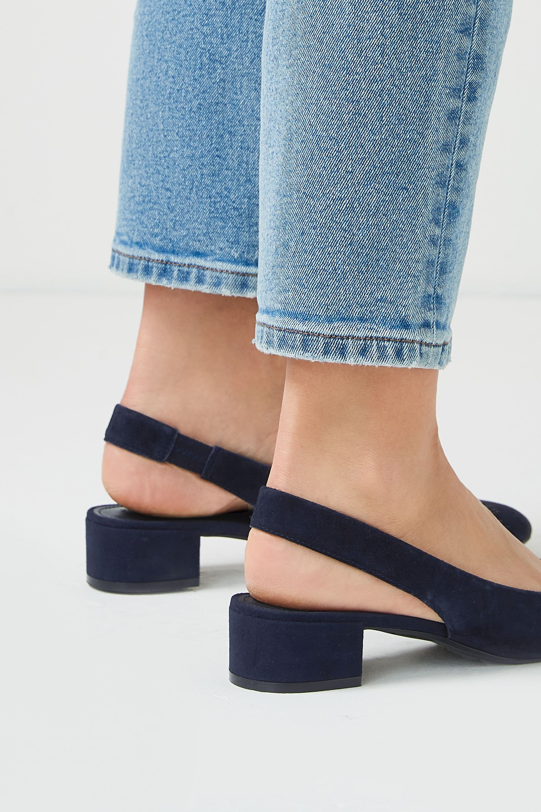 Buy Navy Blue Regular Wide Fit Forever Comfort Leather Slingback Low Block Heels from Next Luxembourg