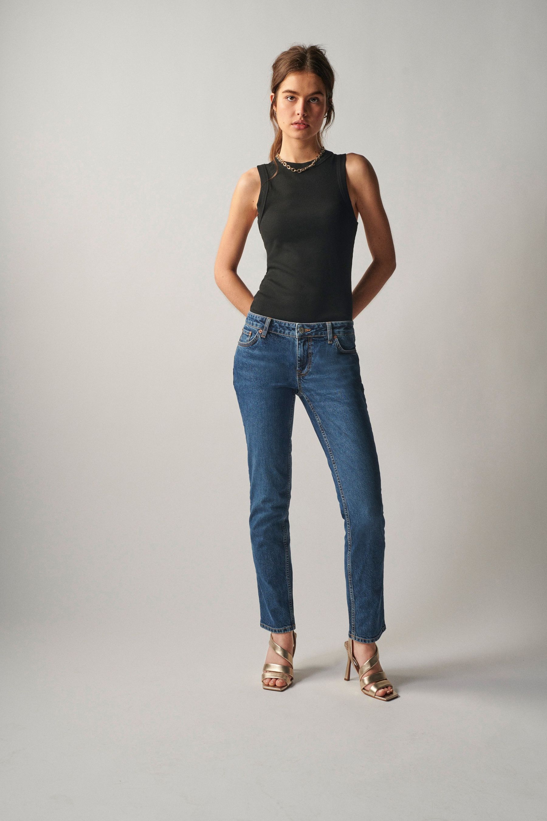 Buy Own. Mid Blue Low Rise Skinny Jeans from Next Luxembourg