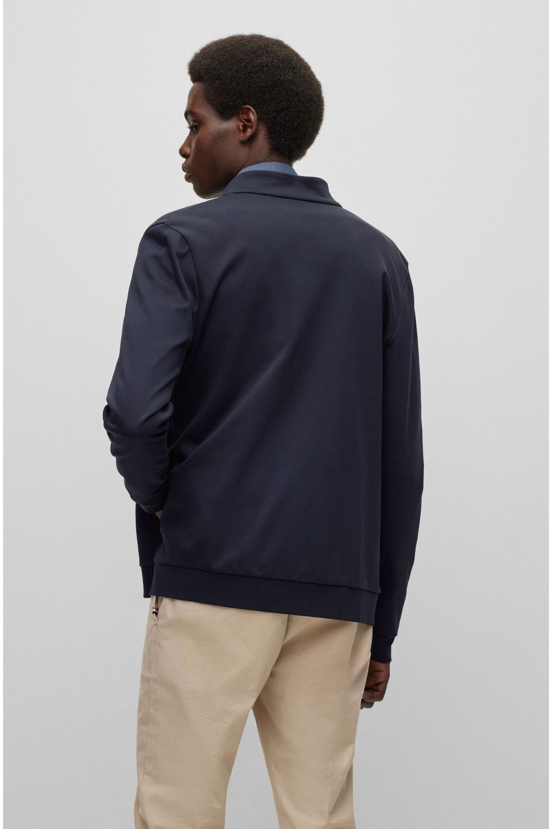 BOSS Dark Blue Textured Front Zip Through Sweatshirt - Image 2 of 4