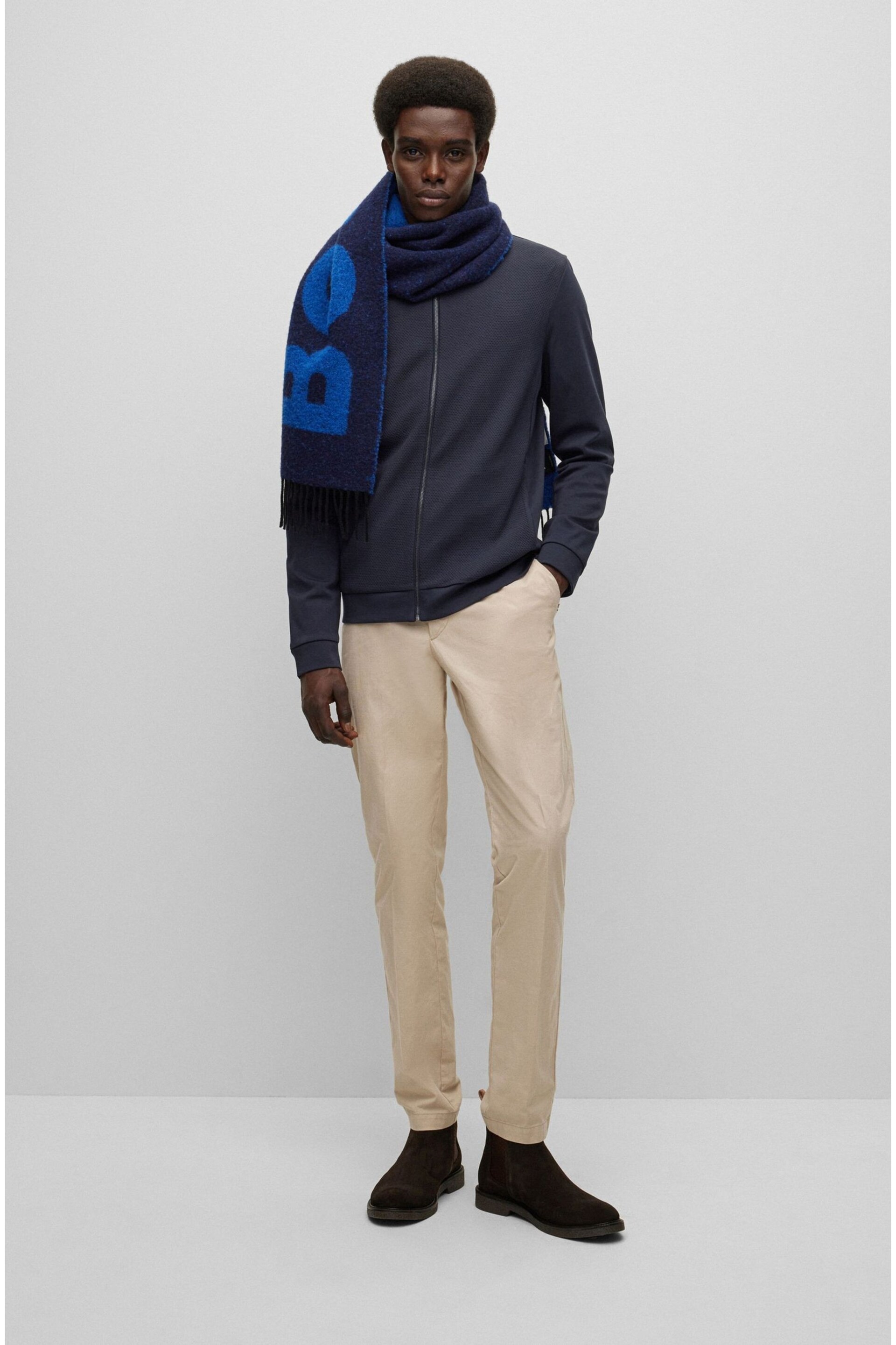 BOSS Dark Blue Textured Front Zip Through Sweatshirt - Image 3 of 4