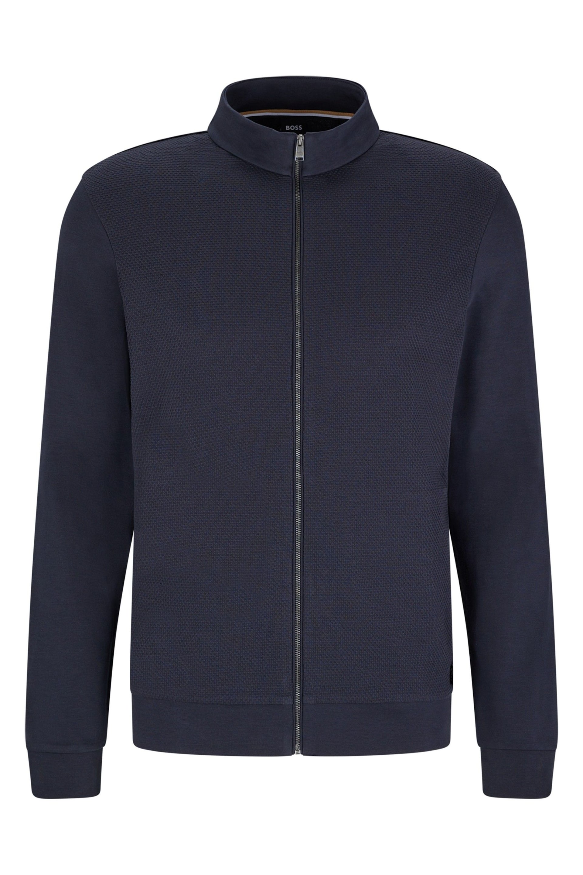 BOSS Dark Blue Textured Front Zip Through Sweatshirt - Image 4 of 4
