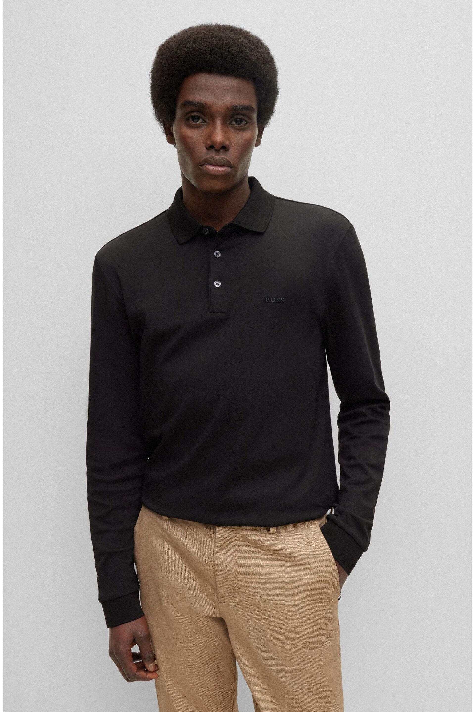 BOSS Black Pado Tonal Branded Long Sleeve Polo Shirt - Image 1 of 5