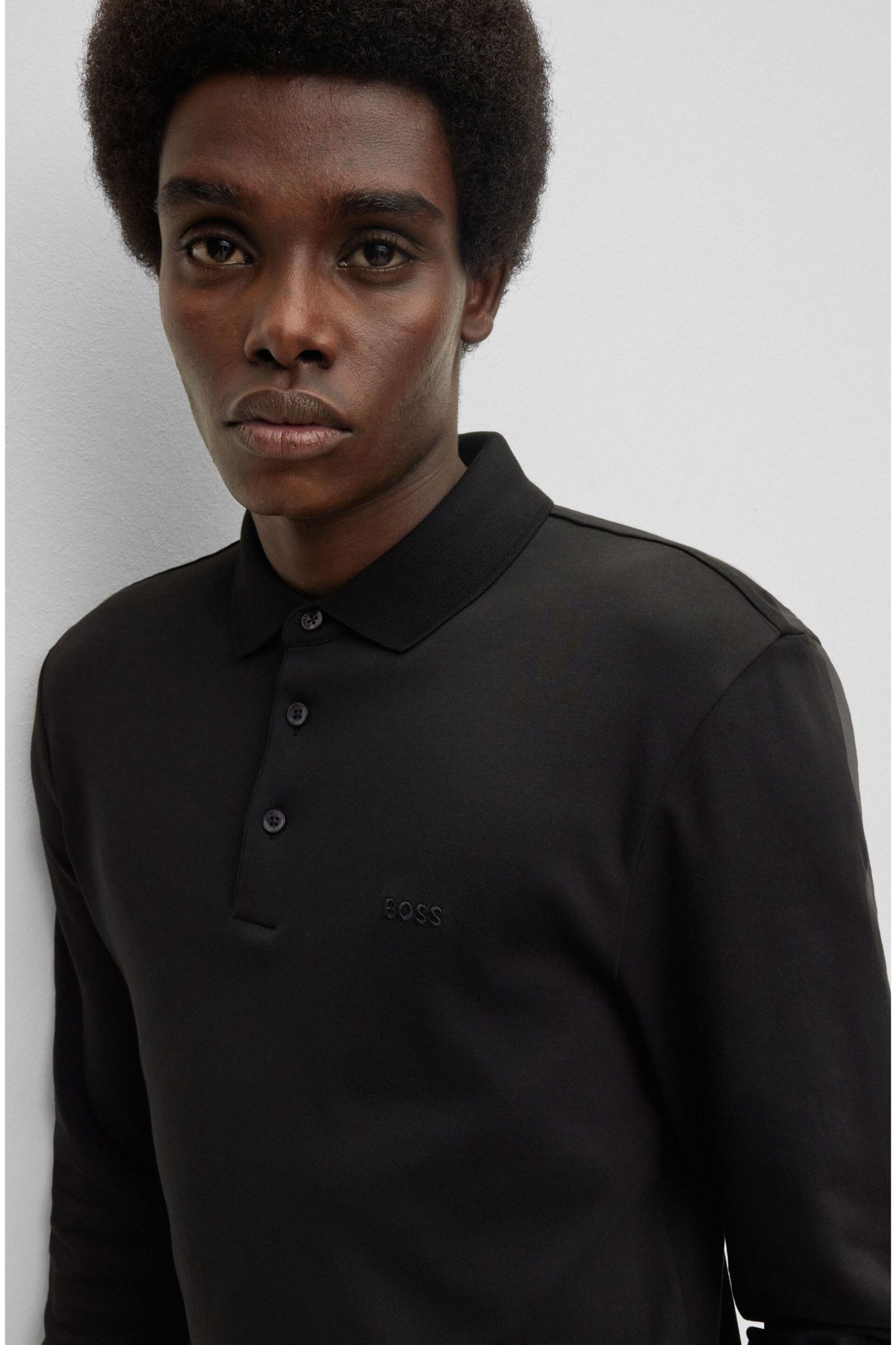 BOSS Black Pado Tonal Branded Long Sleeve Polo Shirt - Image 4 of 5