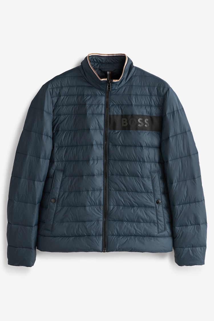 BOSS Blue Water Repellent 3D Tape Logo Padded Quilted Jacket - Image 6 of 6