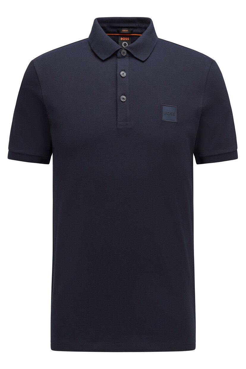 BOSS Navy Blue Slim Fit Box Logo Polo Shirt - Image 5 of 5