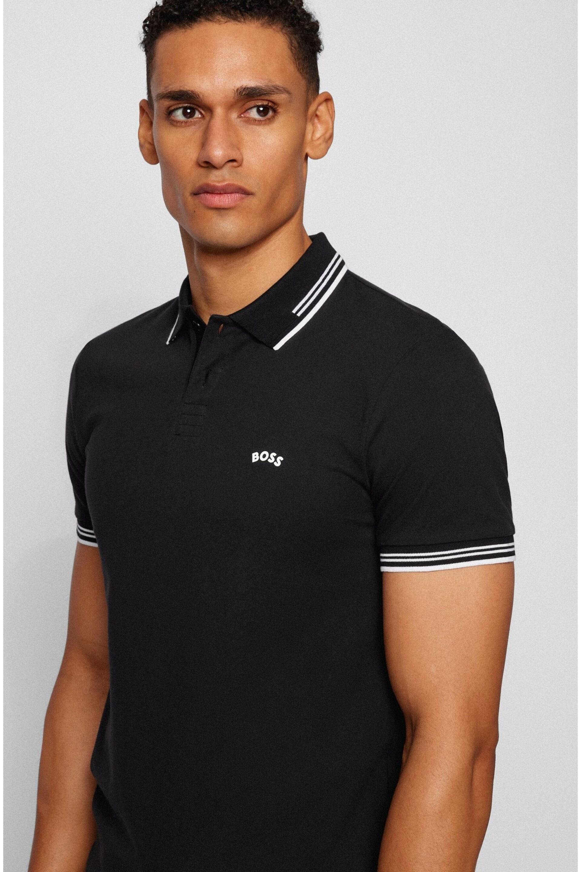 BOSS Black Tipped Slim Fit Stretch Cotton Polo Shirt - Image 4 of 5