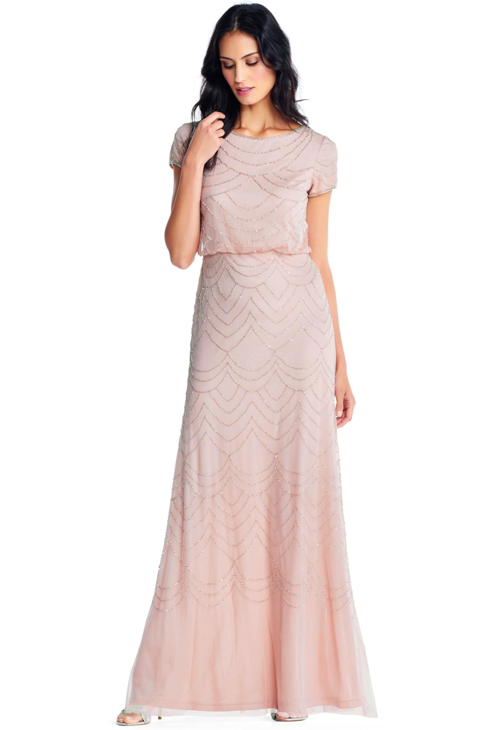 Adrianna Papell Blouson Beaded Pink Dress - Image 1 of 2