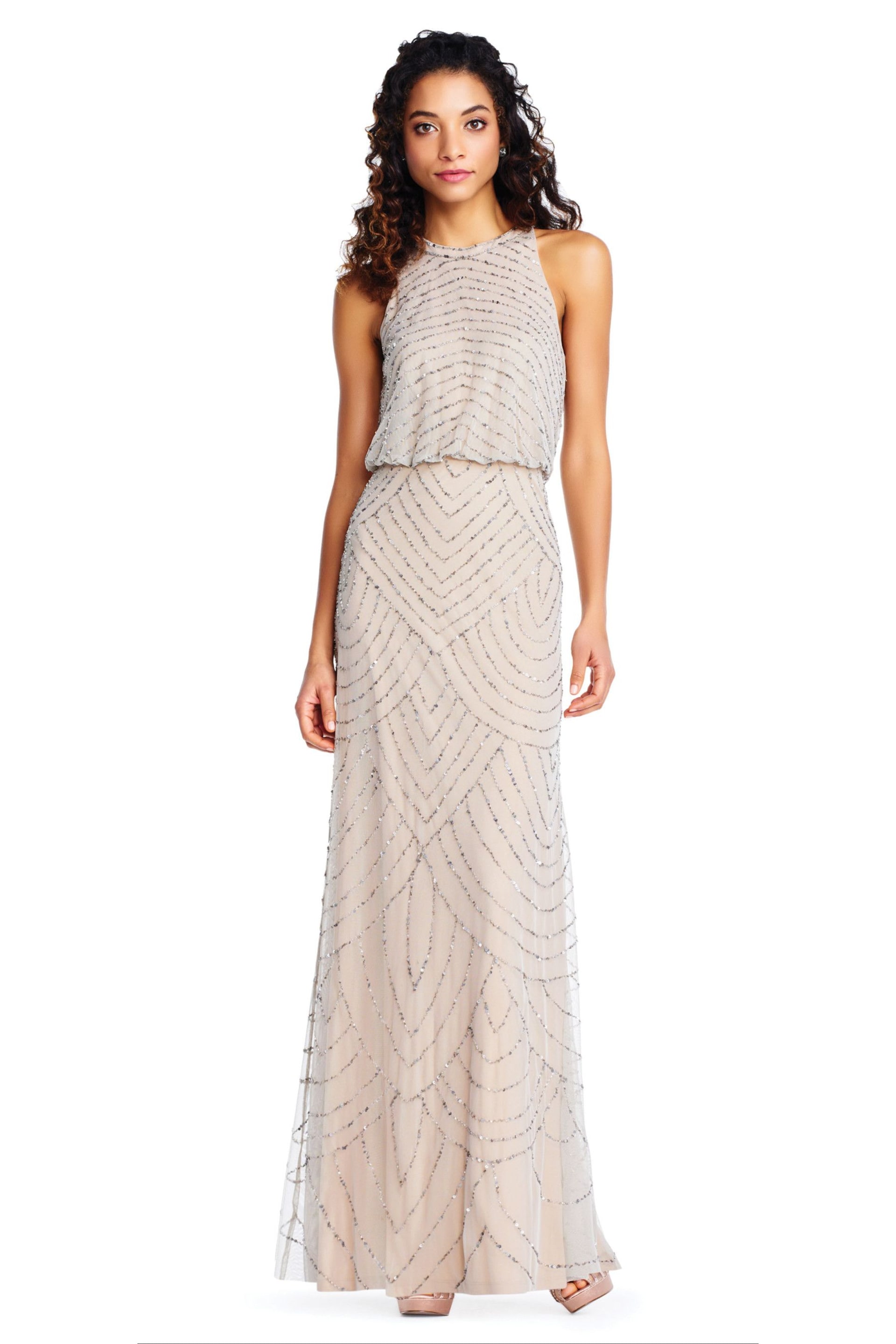 Adrianna Papell Beaded Halter Gown - Image 1 of 4