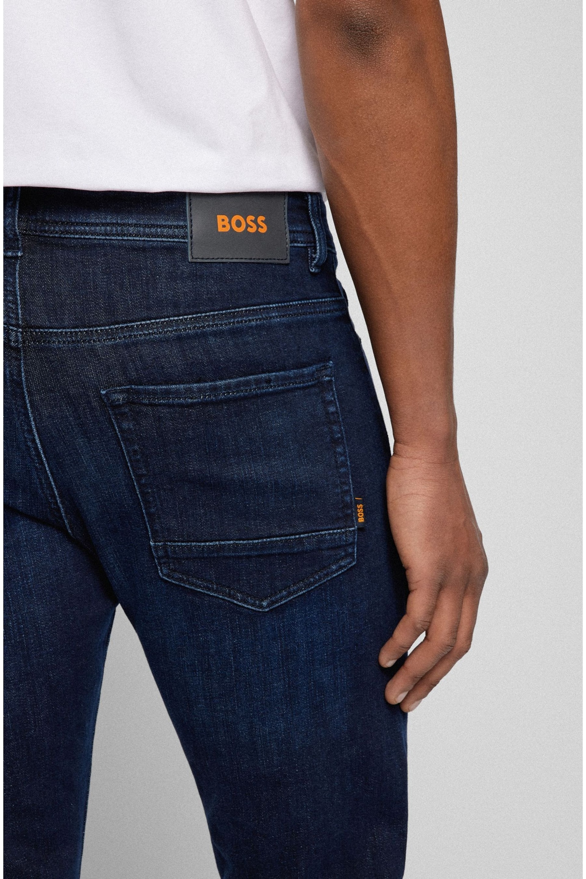 BOSS Mid Blue Regular Fit Taper Comfort Stretch Denim Jeans - Image 4 of 5