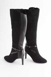 Black Extra Wide Fit Forever Comfort® Buckle Detail Heeled Knee High Boots - Image 3 of 6