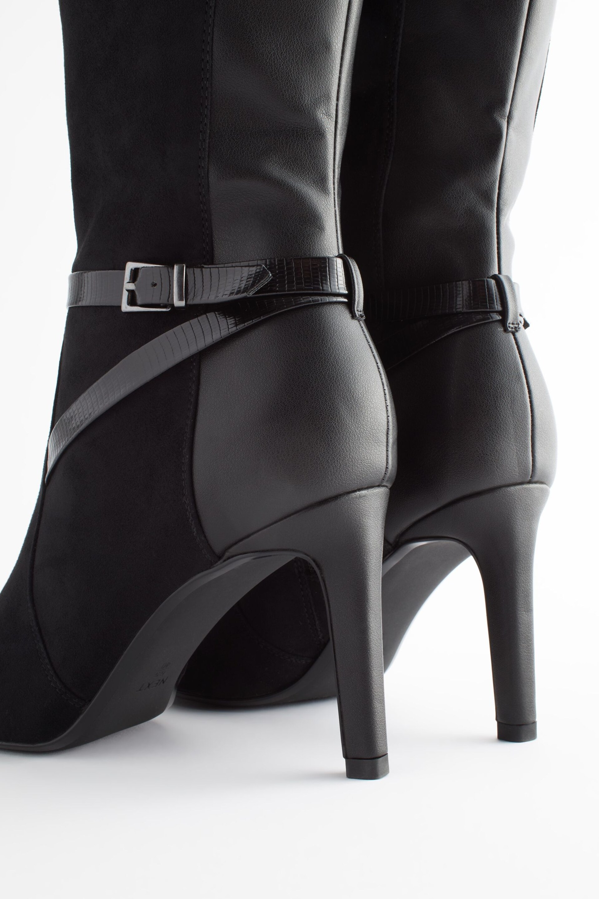 Black Extra Wide Fit Forever Comfort® Buckle Detail Heeled Knee High Boots - Image 5 of 6