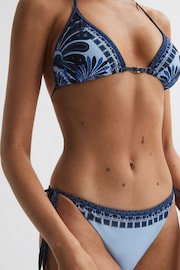 Reiss Blue Print Tina Printed Trim Bikini Bottoms - Image 1 of 5