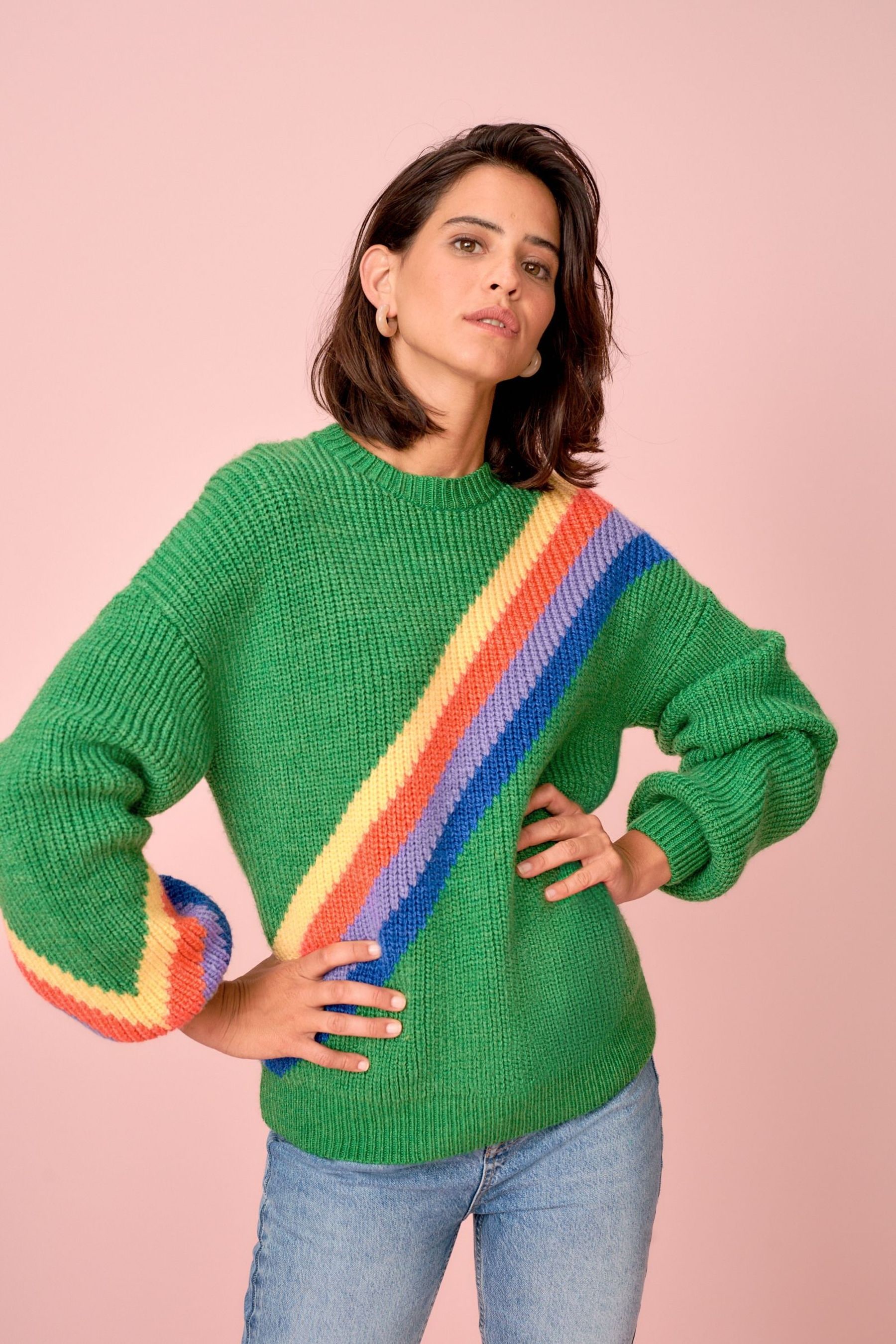 Buy Bright Green Rainbow Stripe Jumper from Next Ireland