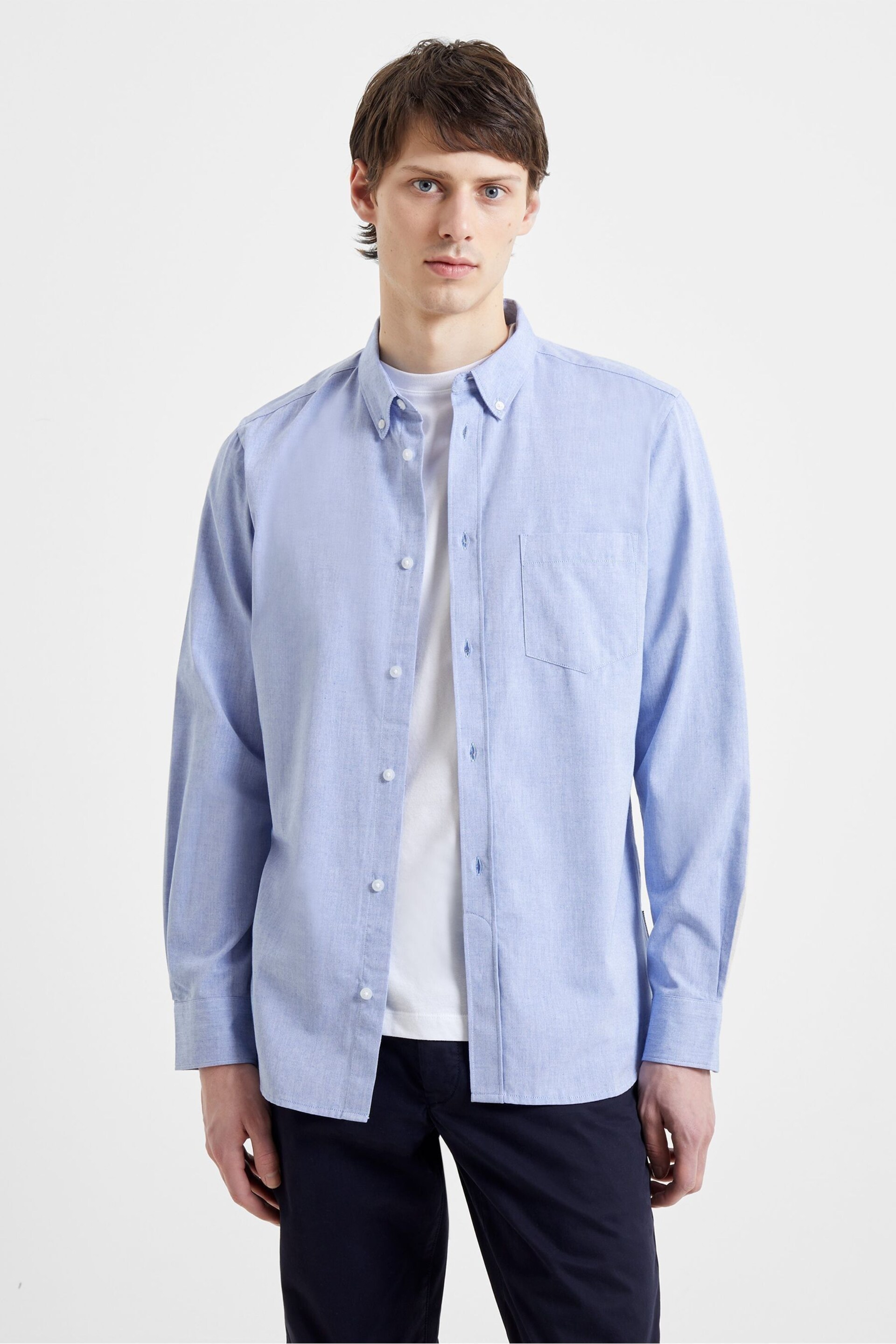 French Connection Blue Oxford Long Sleeve Shirt - Image 6 of 7