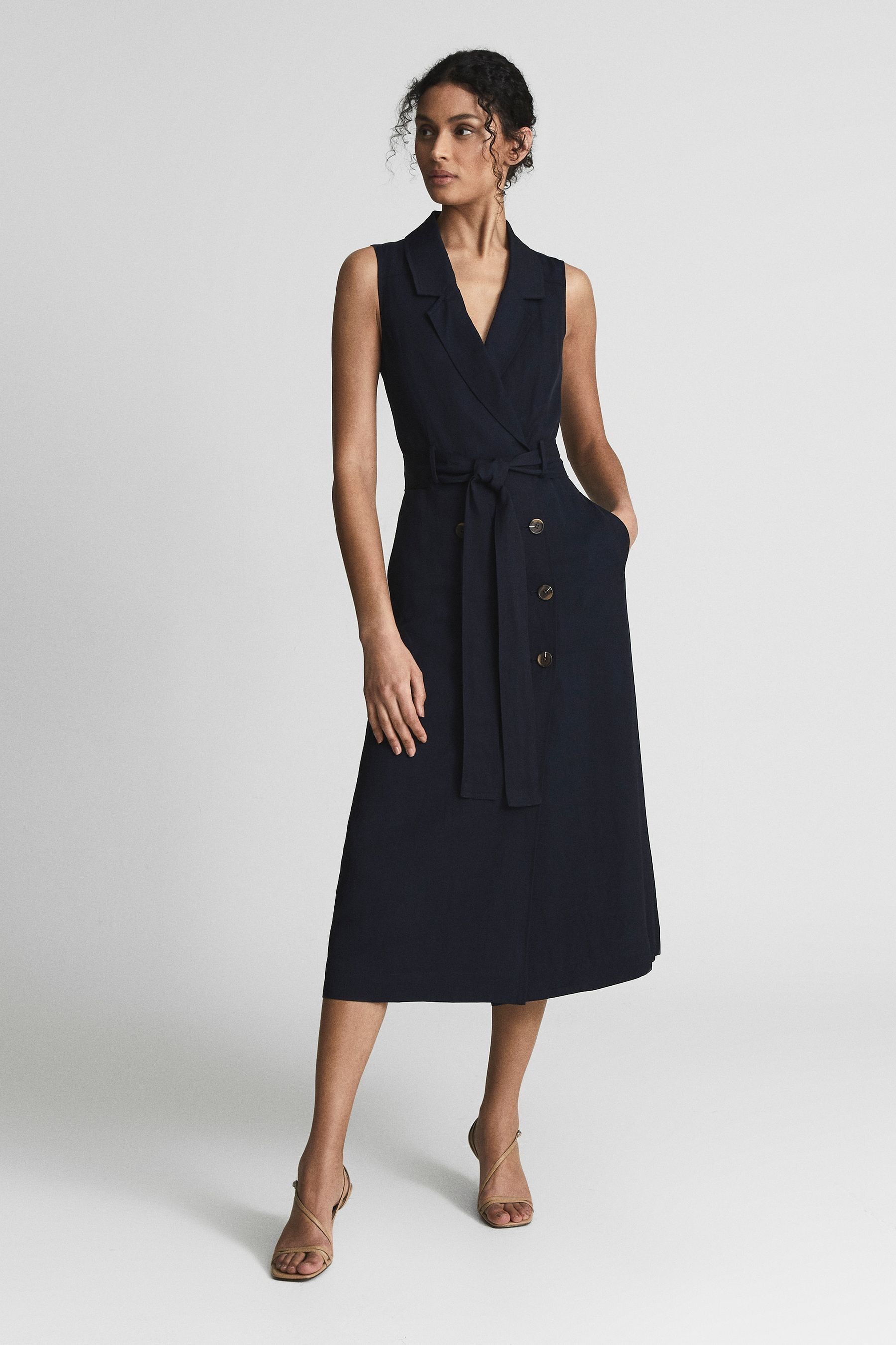 Buy Reiss Navy Mariah Linen Belted Button Midi Dress from Next South Africa