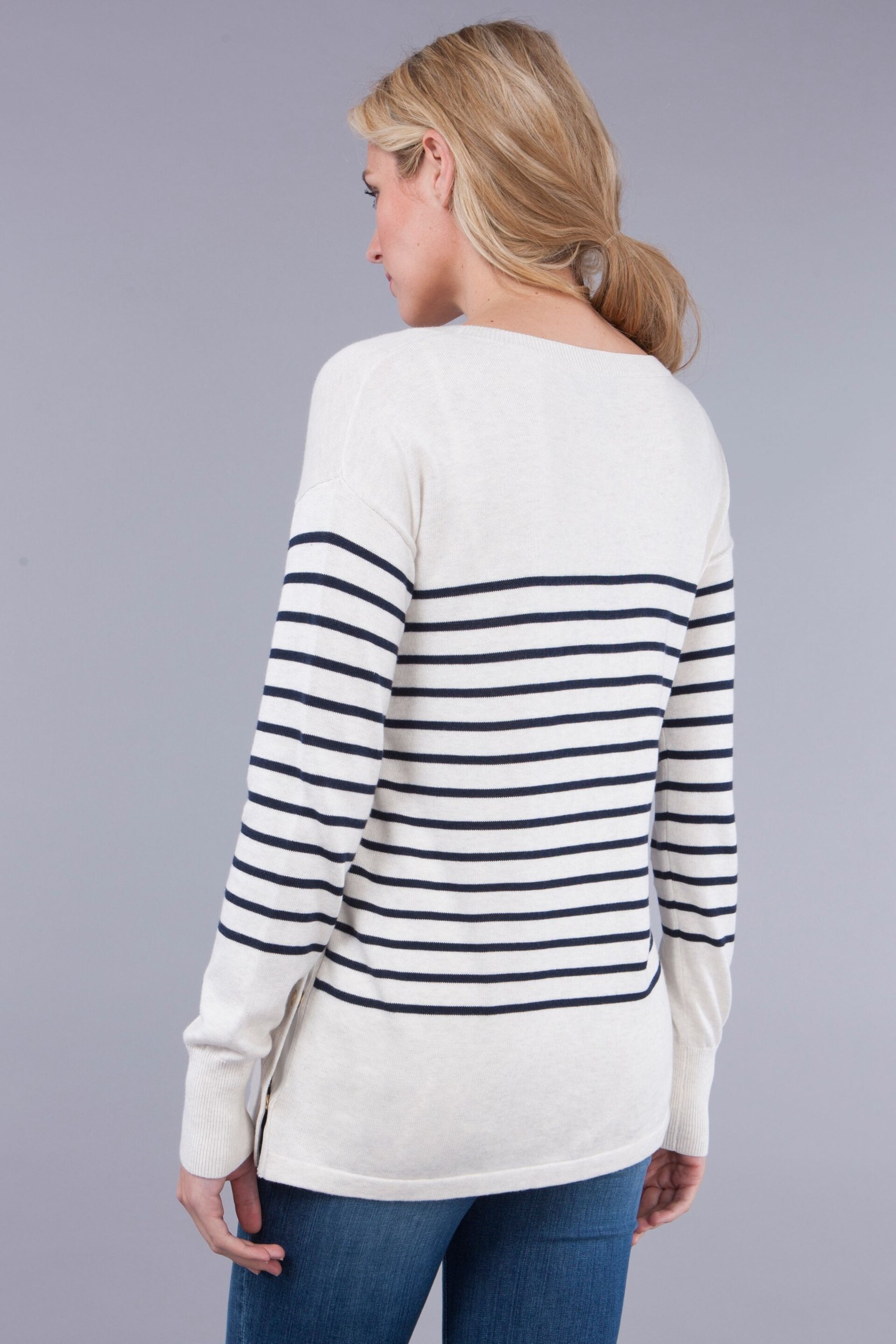 Seraphine Blue Breton Cotton Blend Maternity And Nursing Jumper - Image 2 of 3