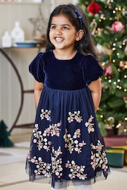 JoJo Maman Bébé Navy Floral Embroidered Party Dress - Image 1 of 6