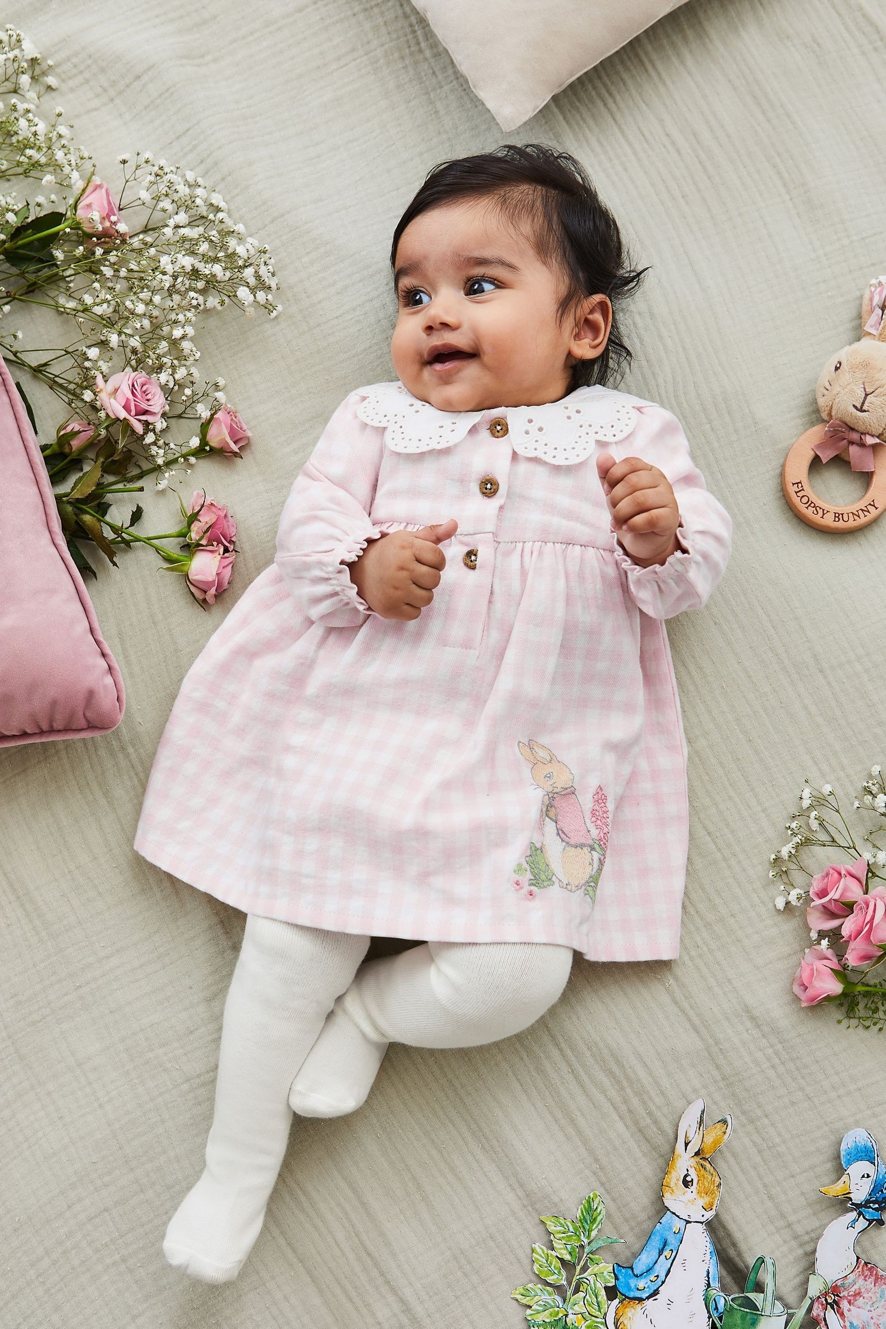 Buy JoJo Maman Bebe Pink Peter Rabbit Gingham Applique Dress Tights Set from the Next UK online shop