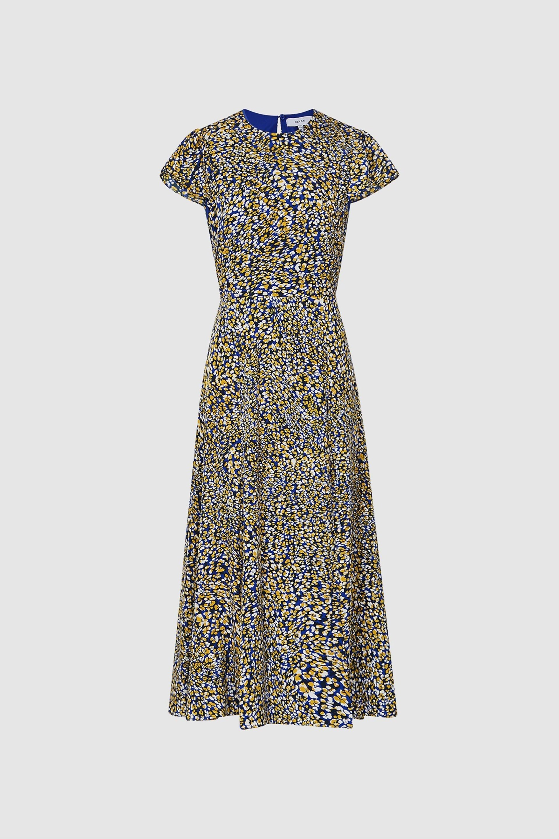 Reiss Blue Livia Printed Cut Out Back Midi Dress - Image 2 of 6