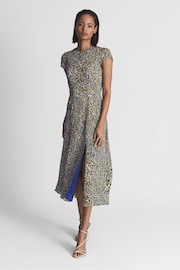Reiss Blue Livia Printed Cut Out Back Midi Dress - Image 3 of 6
