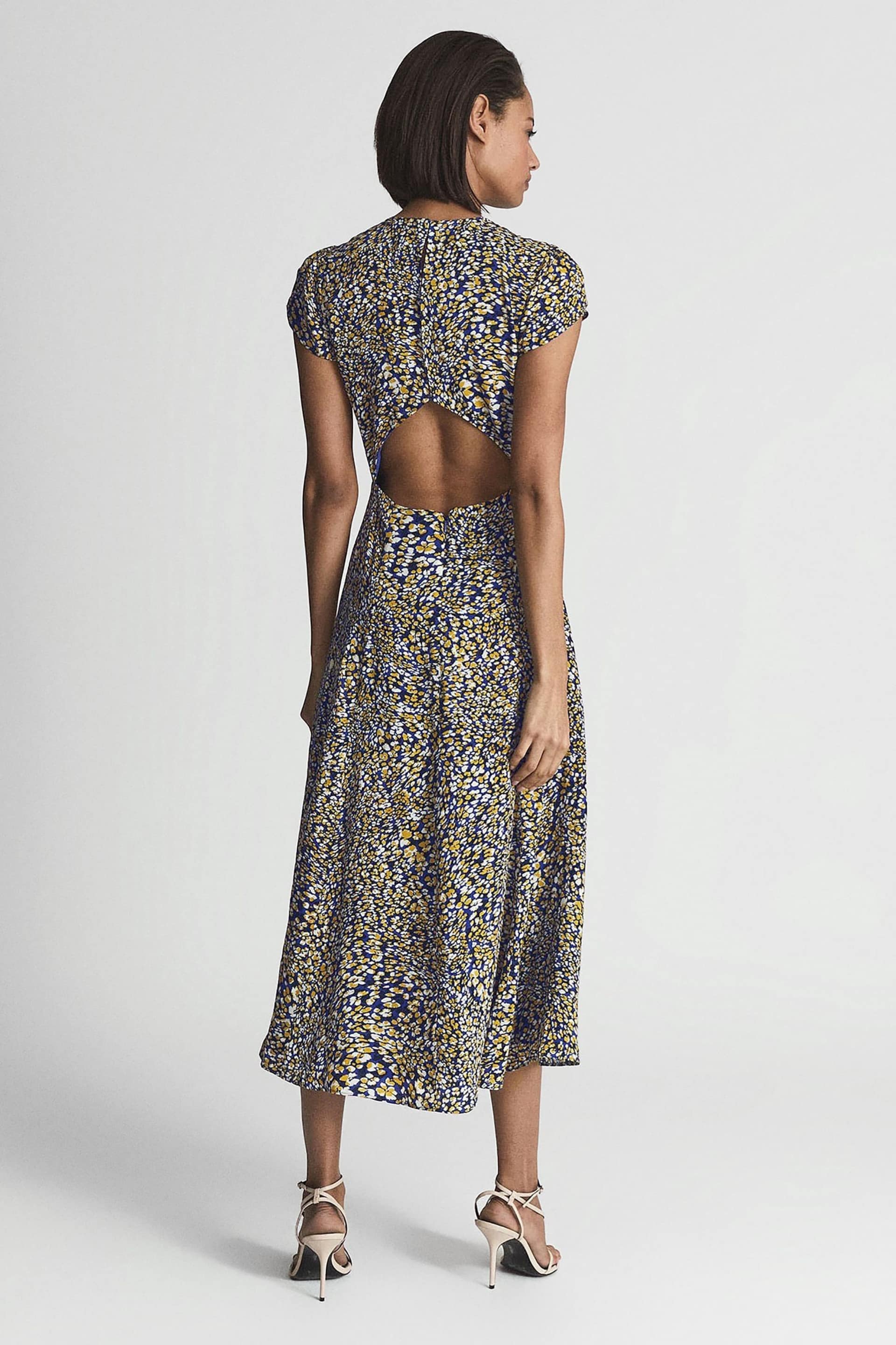 Reiss Blue Livia Printed Cut Out Back Midi Dress - Image 5 of 6