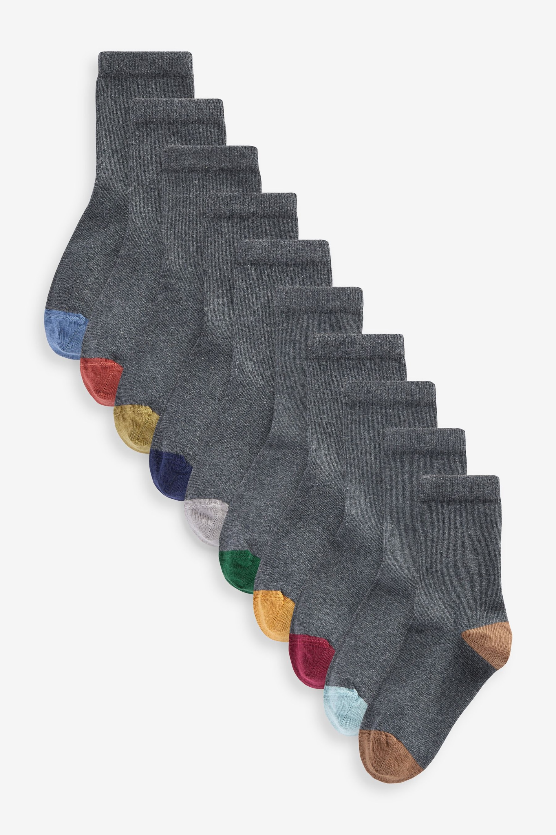 Grey with Contrast Heel and Toe Cotton Rich Socks 10 Pack - Image 1 of 11