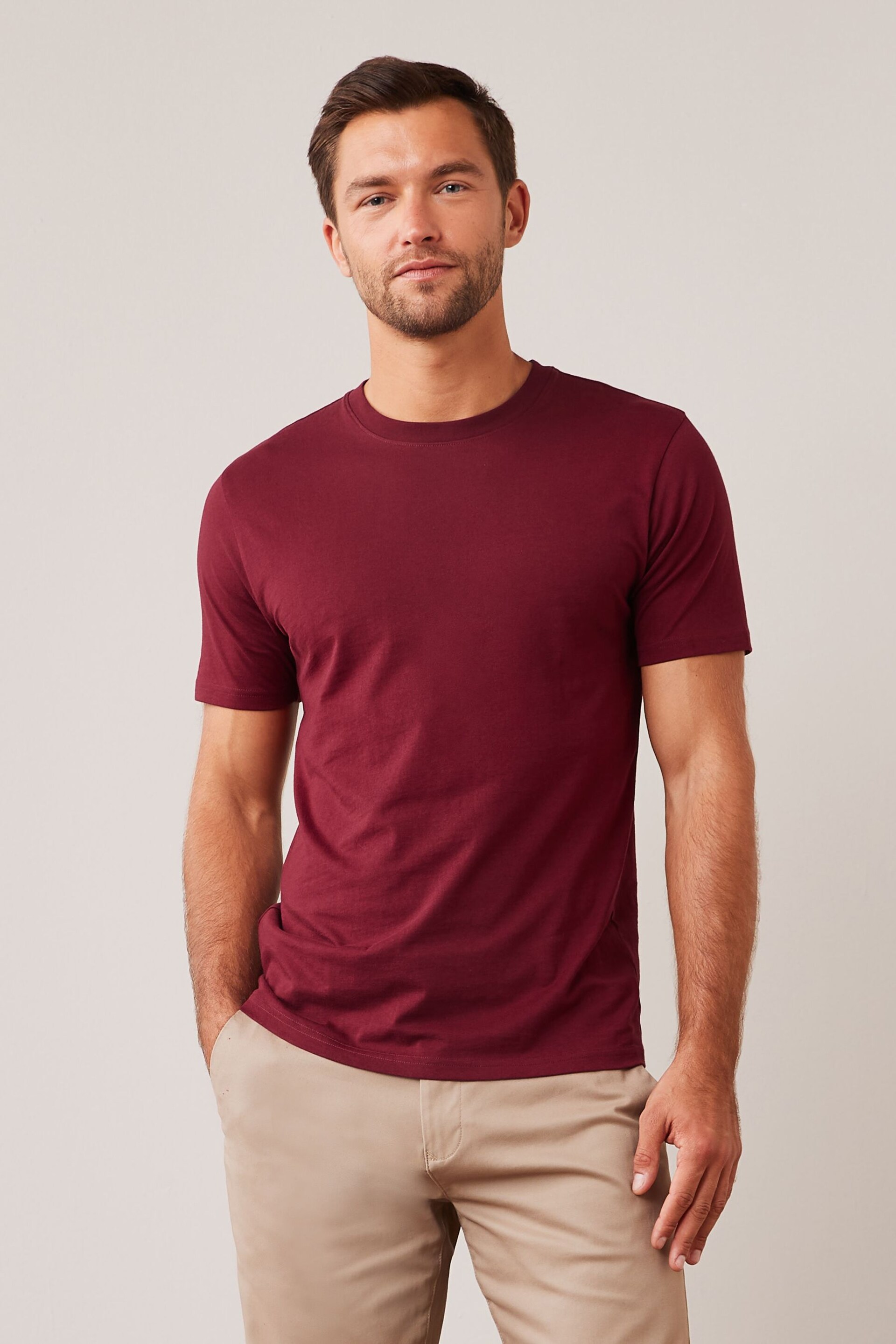 Red Burgundy Slim Fit Essential Crew Neck T-Shirt - Image 1 of 5