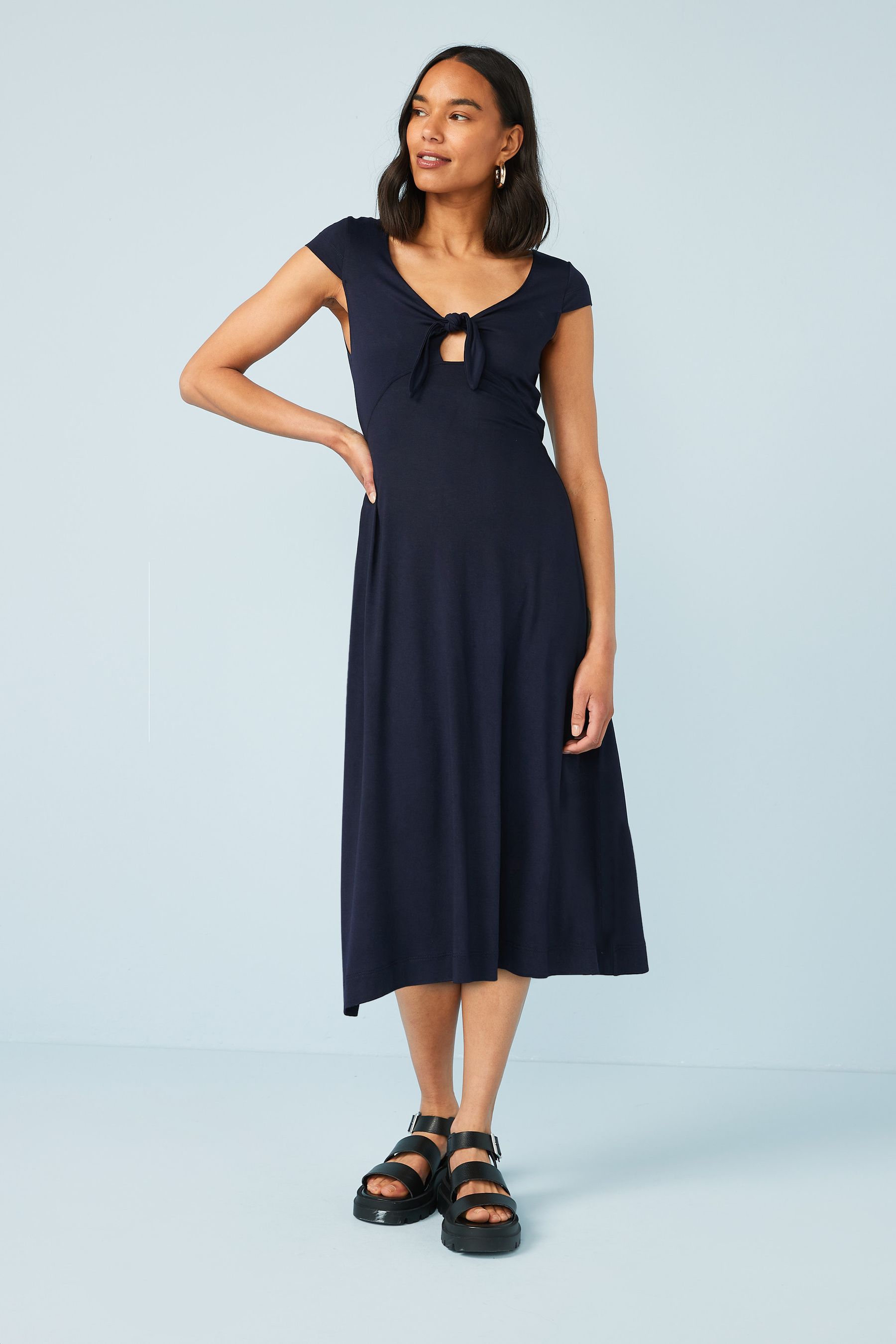 Buy Navy Blue Tie Front Floaty Mini Dress from Next Luxembourg