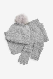 Grey Soft Ribbed Hat, Gloves And Scarf Set (3-16yrs) - Image 2 of 5