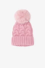 Pale Pink Cable Knit Pom Pom Beanie Hat (3mths-16yrs) - Image 1 of 2