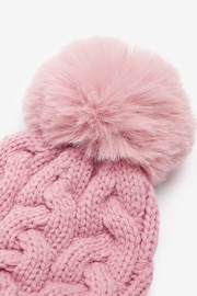 Pale Pink Cable Knit Pom Pom Beanie Hat (3mths-16yrs) - Image 2 of 2