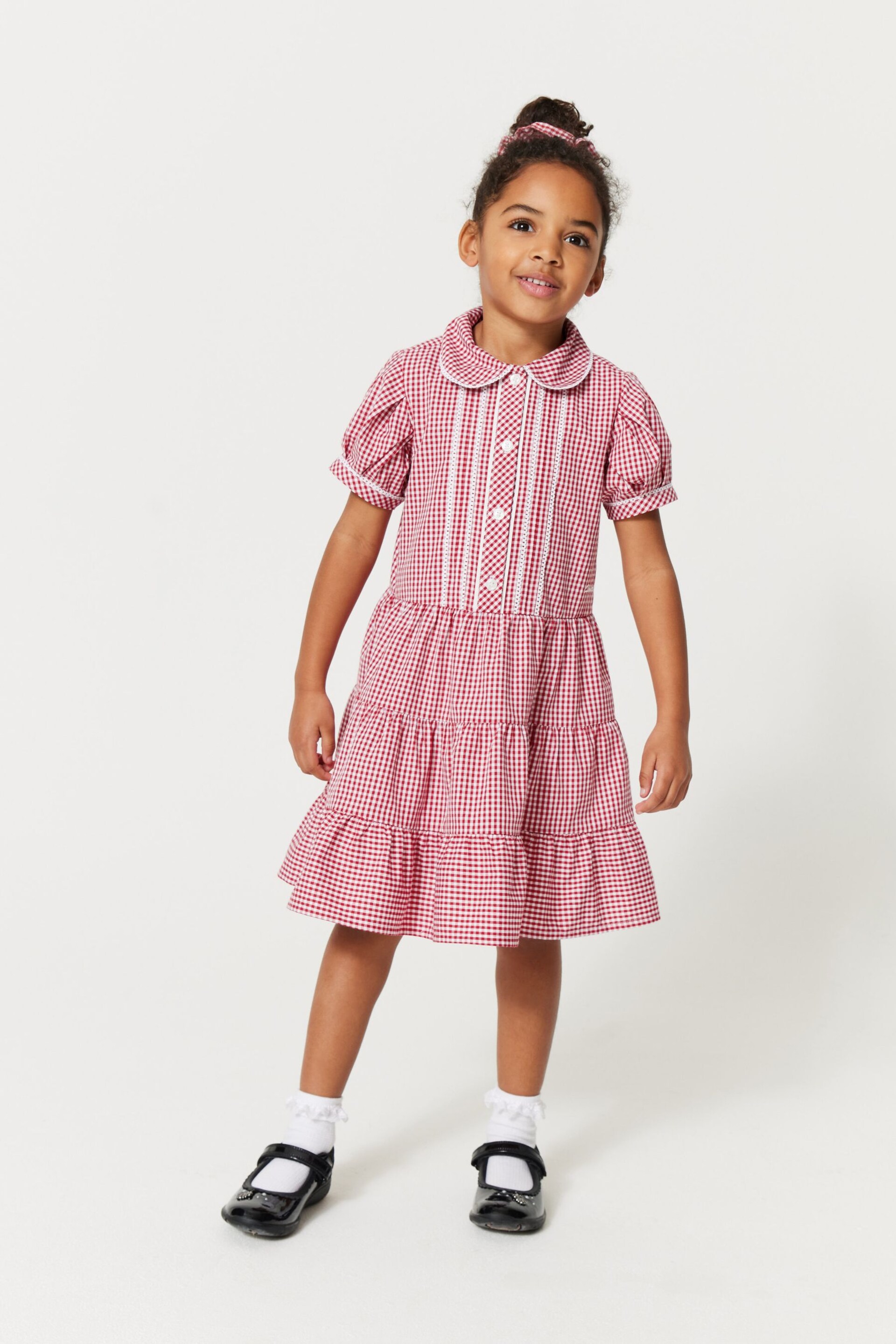 Clarks Red Clarks Gingham School Dress and Scrunchie Set - Image 1 of 11