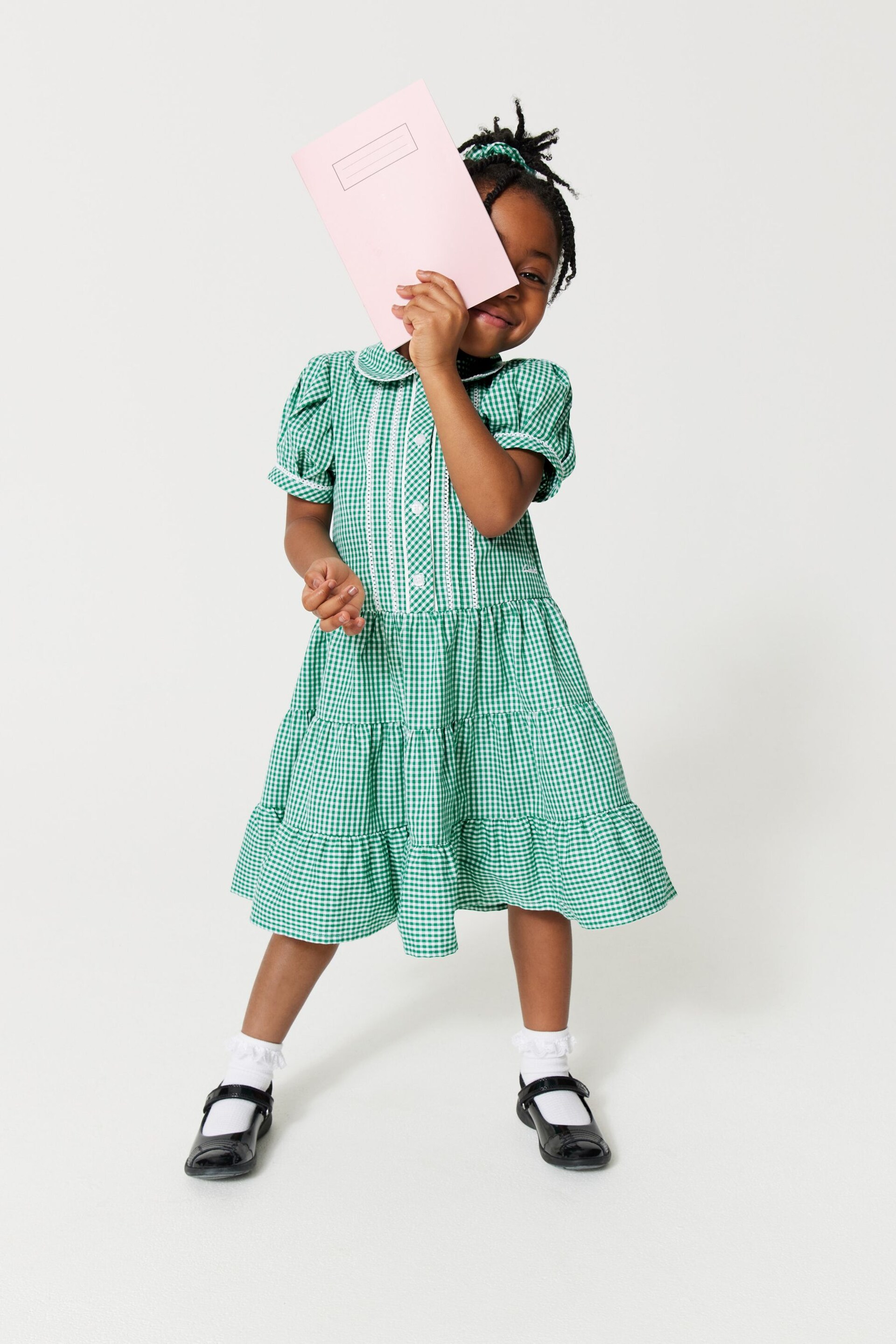 Clarks Green Clarks Gingham School Dress and Scrunchie Set - Image 1 of 10