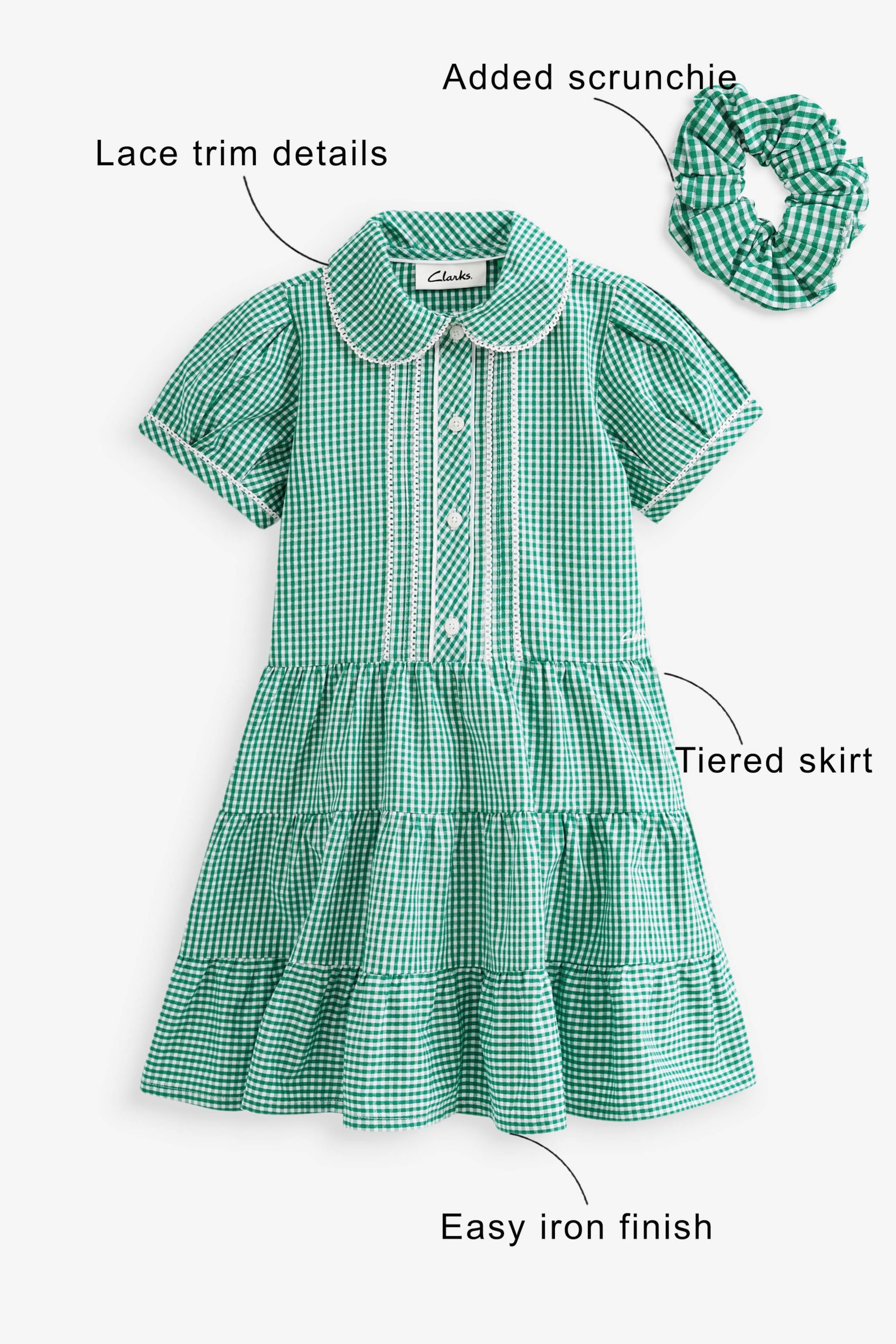 Clarks Green Clarks Gingham School Dress and Scrunchie Set - Image 10 of 10