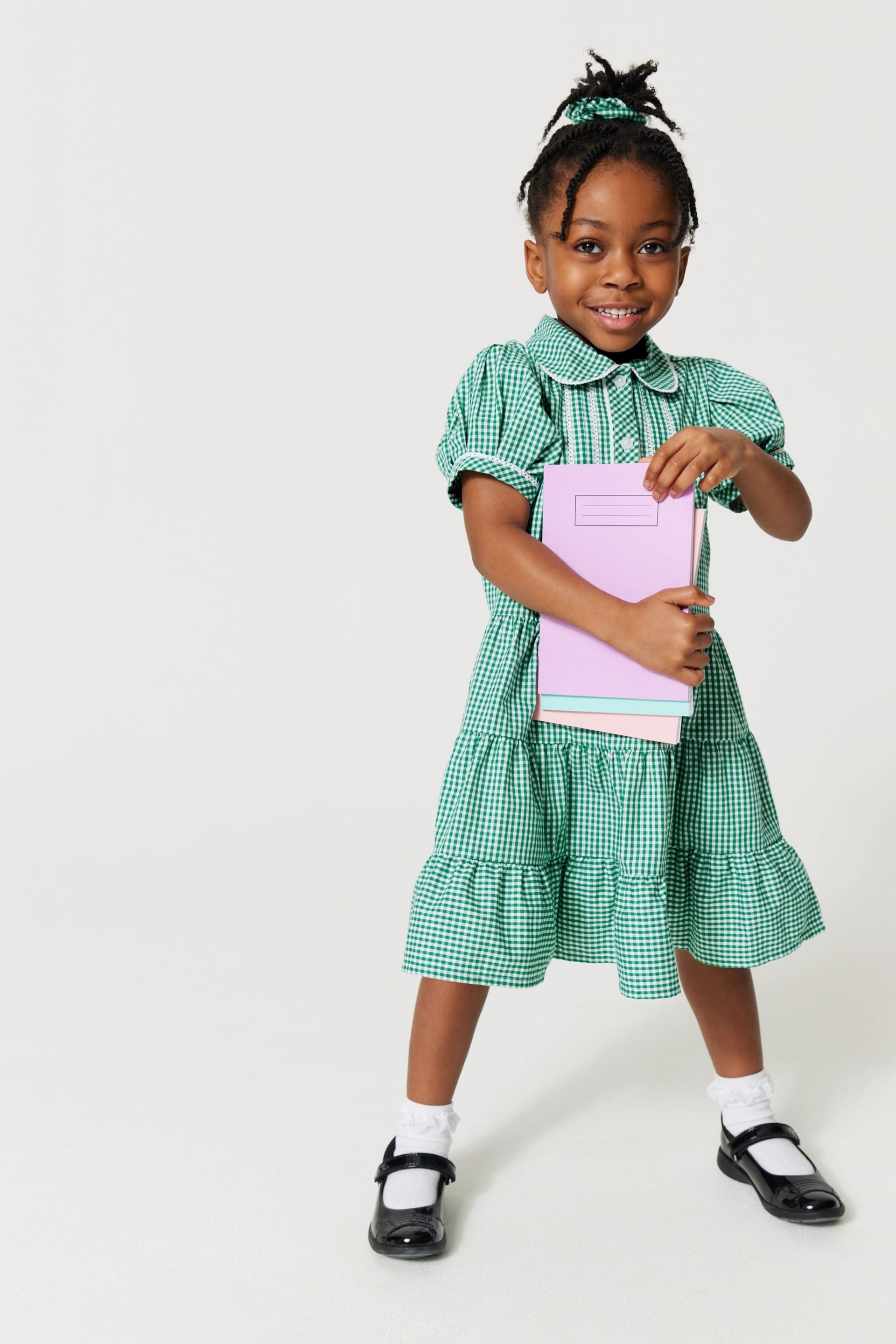 Clarks Green Clarks Gingham School Dress and Scrunchie Set - Image 2 of 10