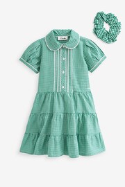 Clarks Green Clarks Gingham School Dress and Scrunchie Set - Image 5 of 10