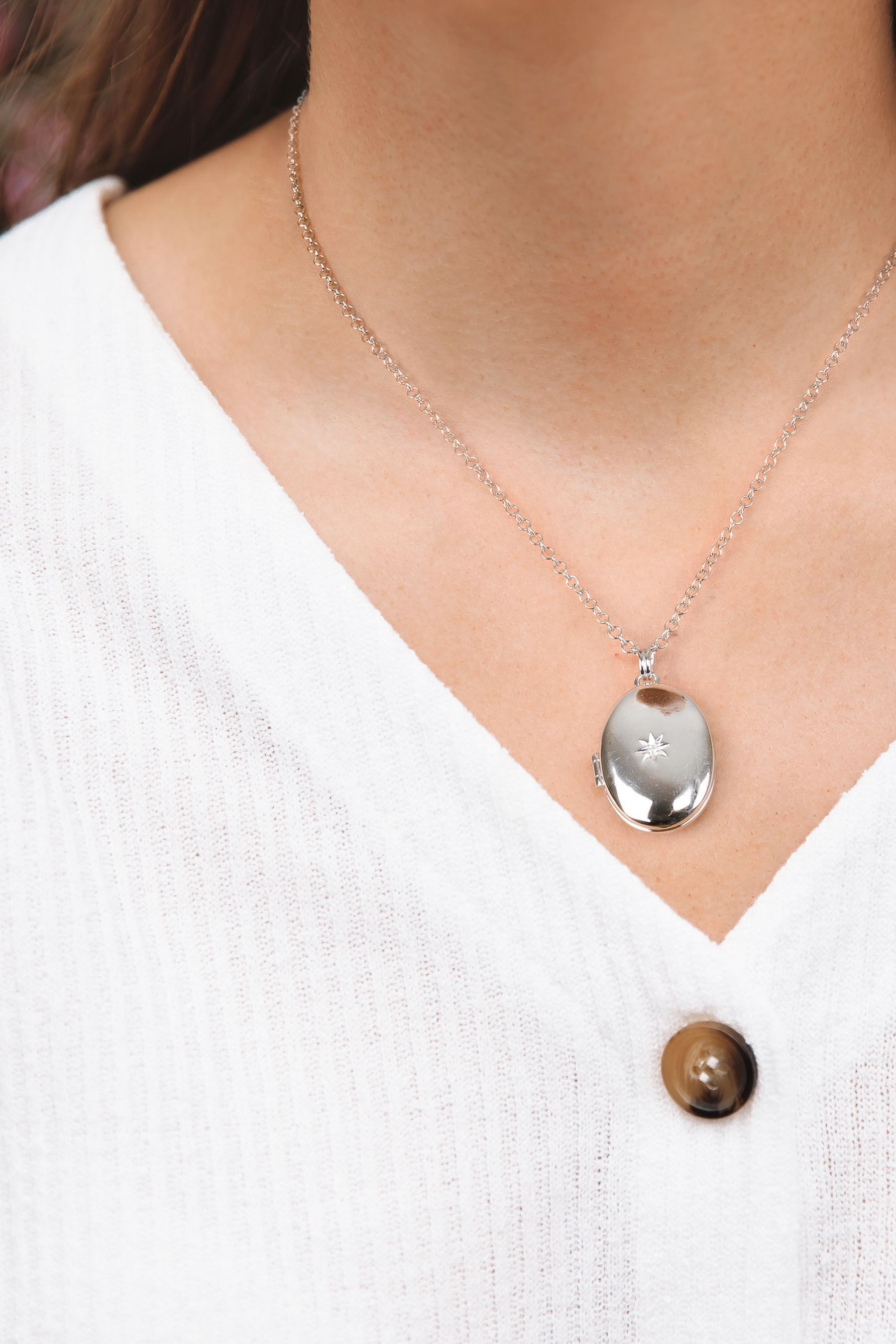 Buy Hot Diamonds Silver Romantic Oval Locket Necklace from Next Luxembourg